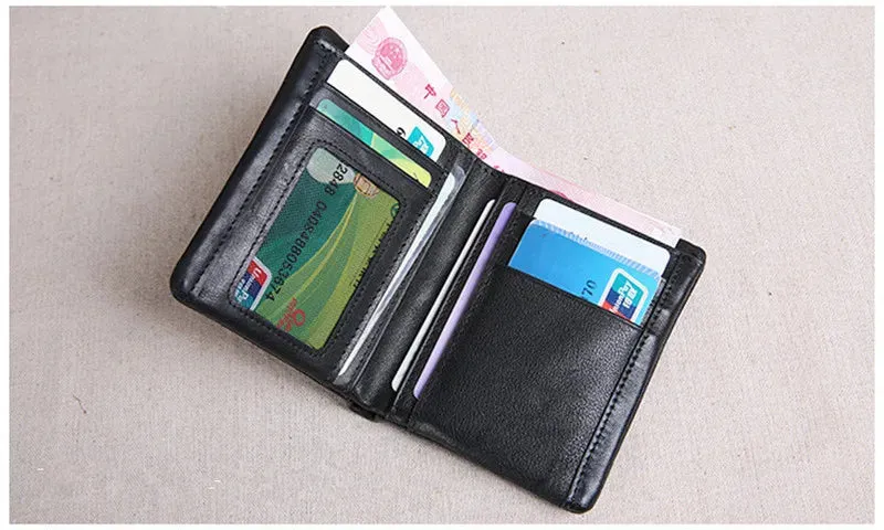 Casual Style Genuine Cowhide Leather Card Holder Wallet for Unisex