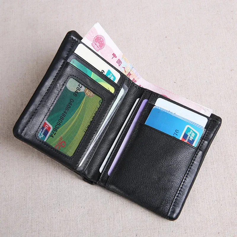 Casual Style Genuine Cowhide Leather Card Holder Wallet for Unisex