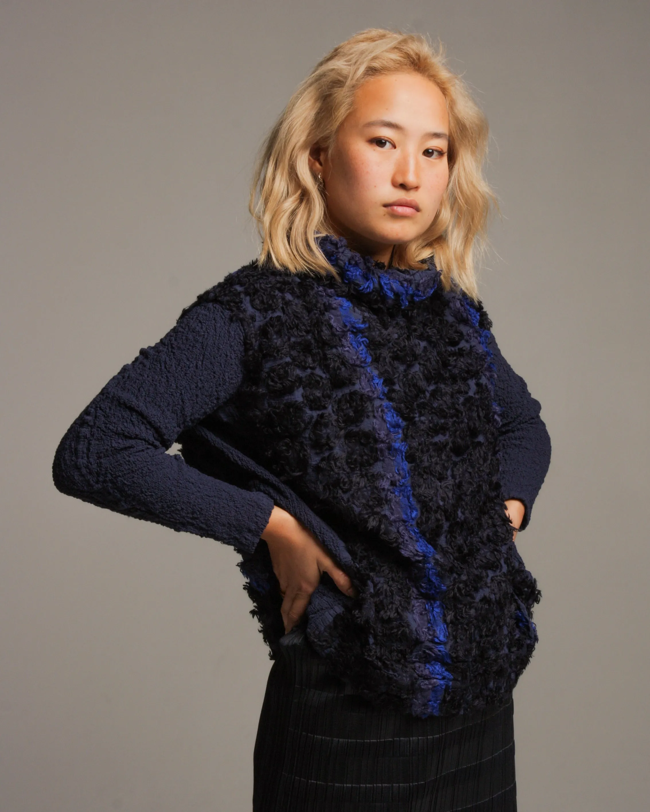 Cauliflower Navy Fur Turtleneck