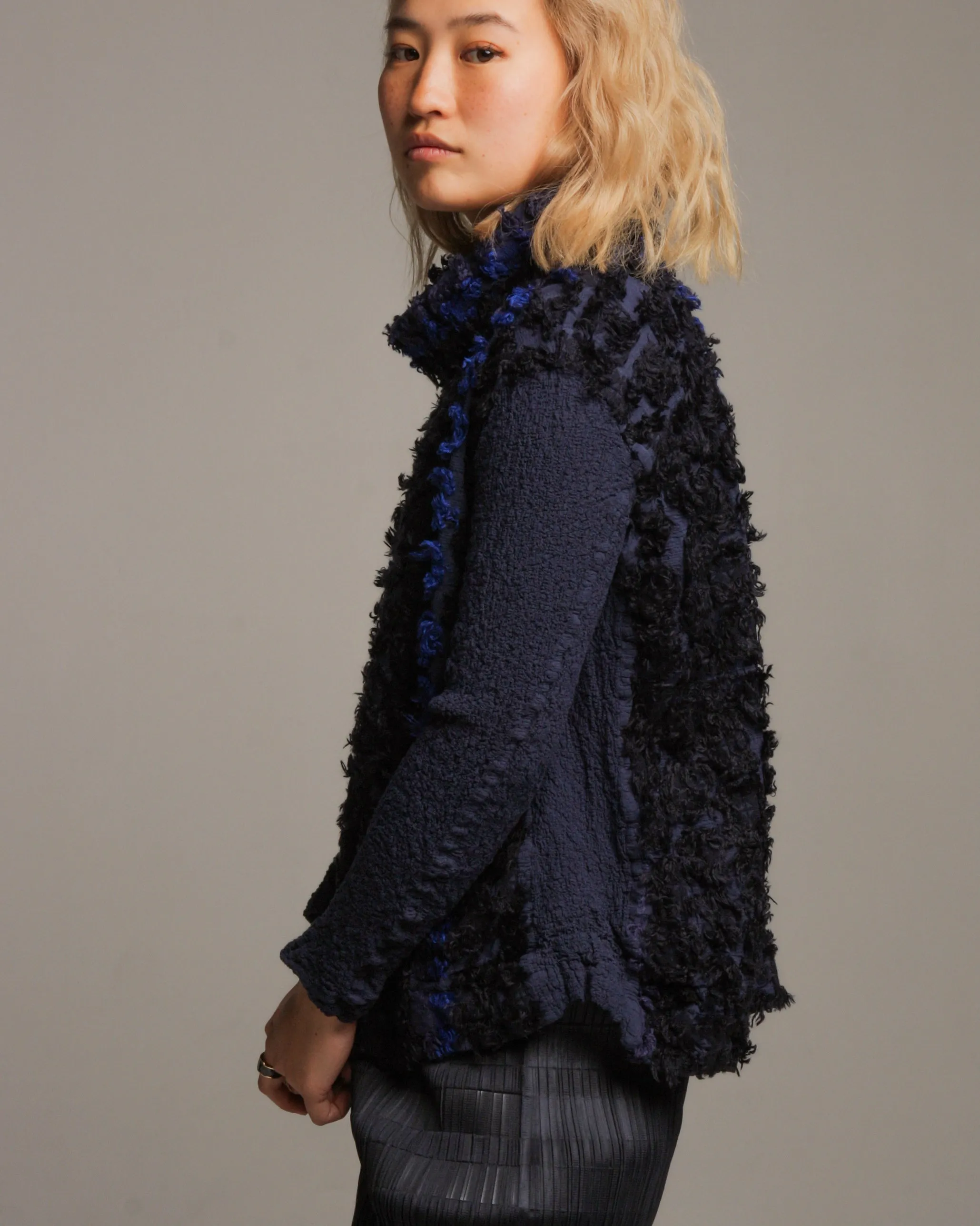 Cauliflower Navy Fur Turtleneck