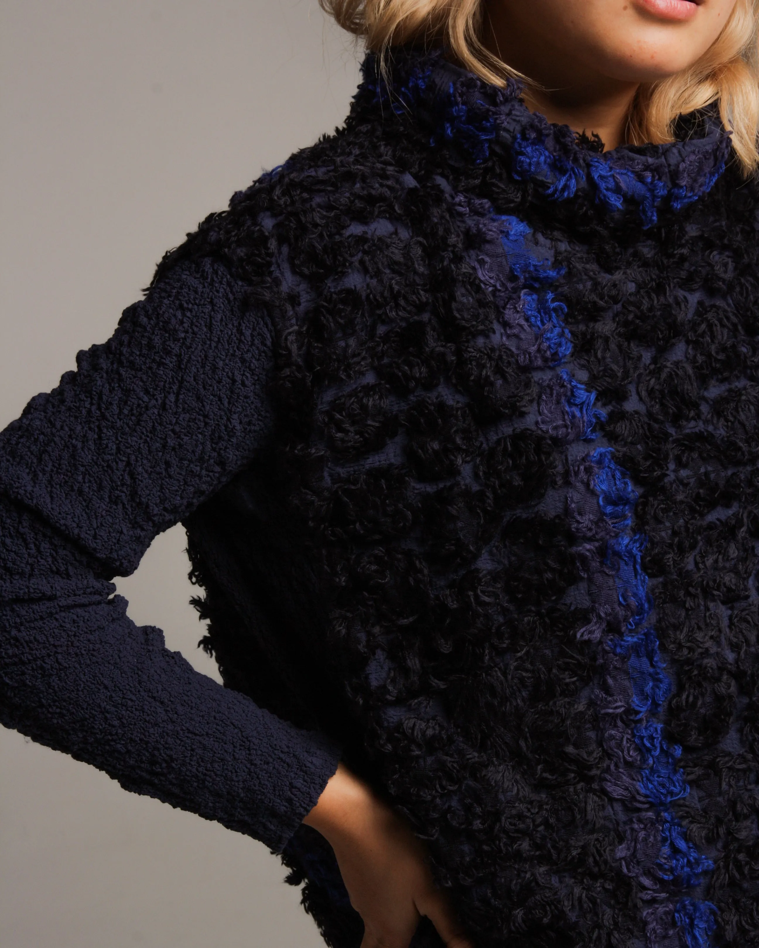 Cauliflower Navy Fur Turtleneck