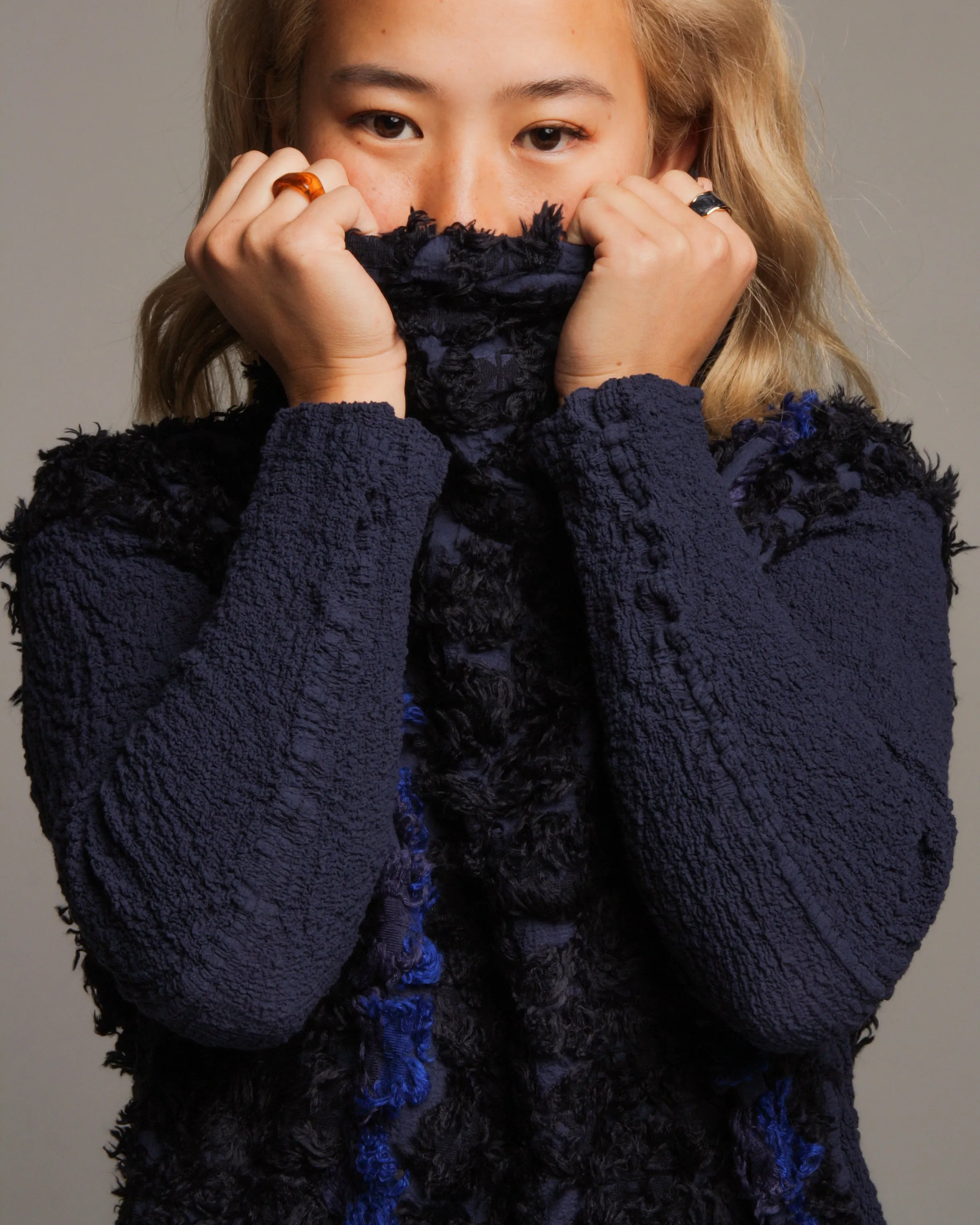 Cauliflower Navy Fur Turtleneck