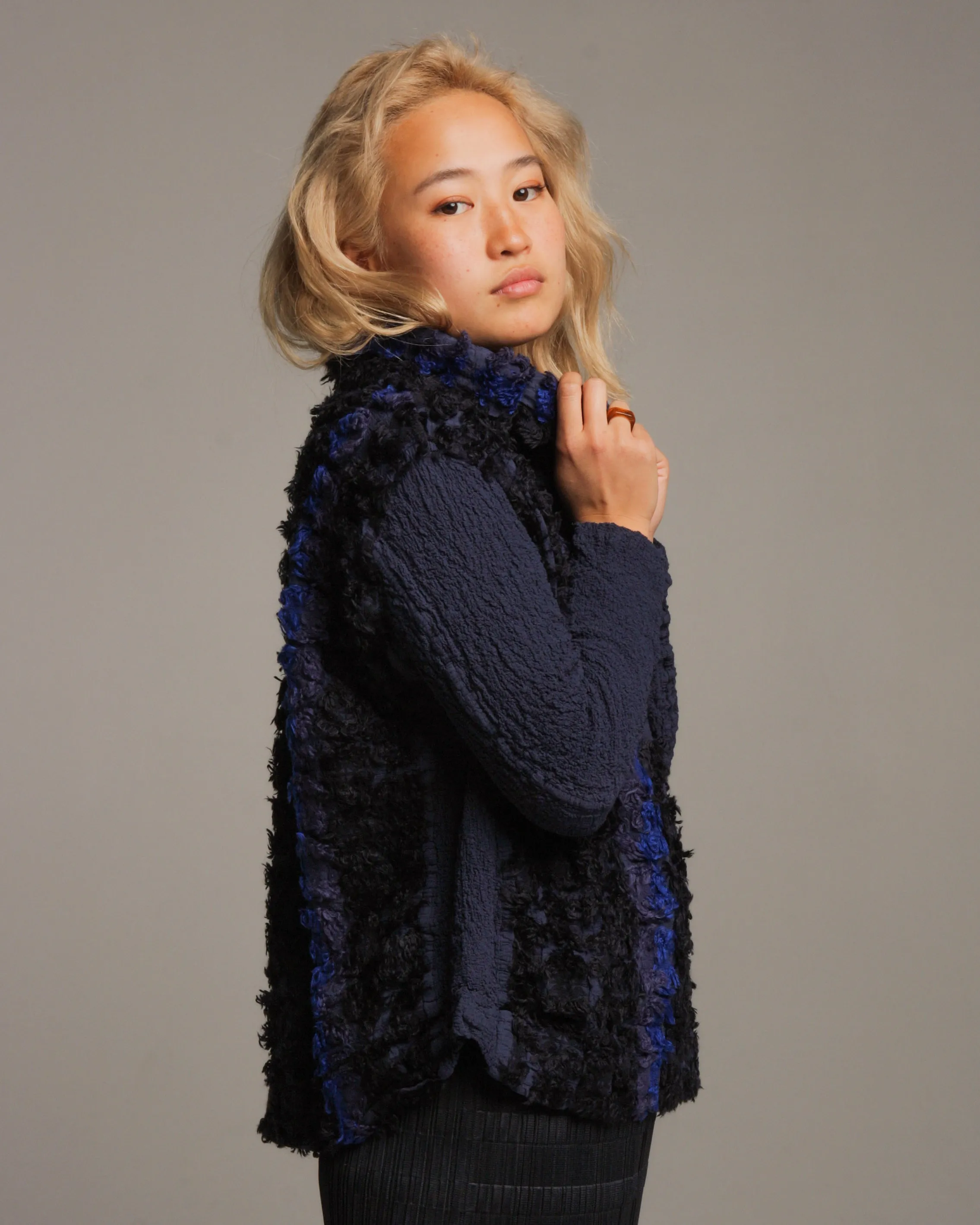 Cauliflower Navy Fur Turtleneck