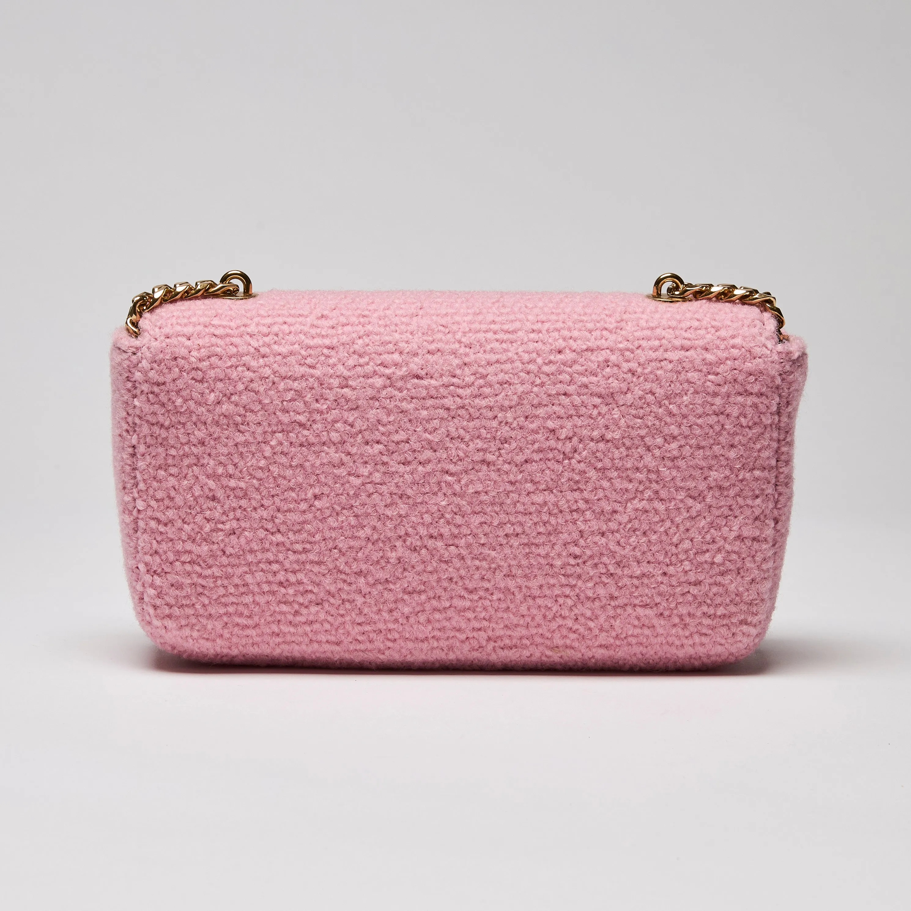 Celine Tweed Triomphe Chain Shoulder Bag Pink