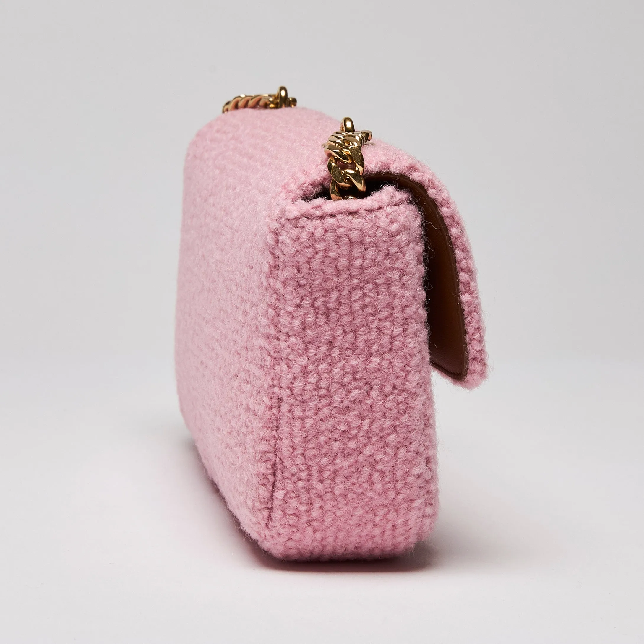 Celine Tweed Triomphe Chain Shoulder Bag Pink