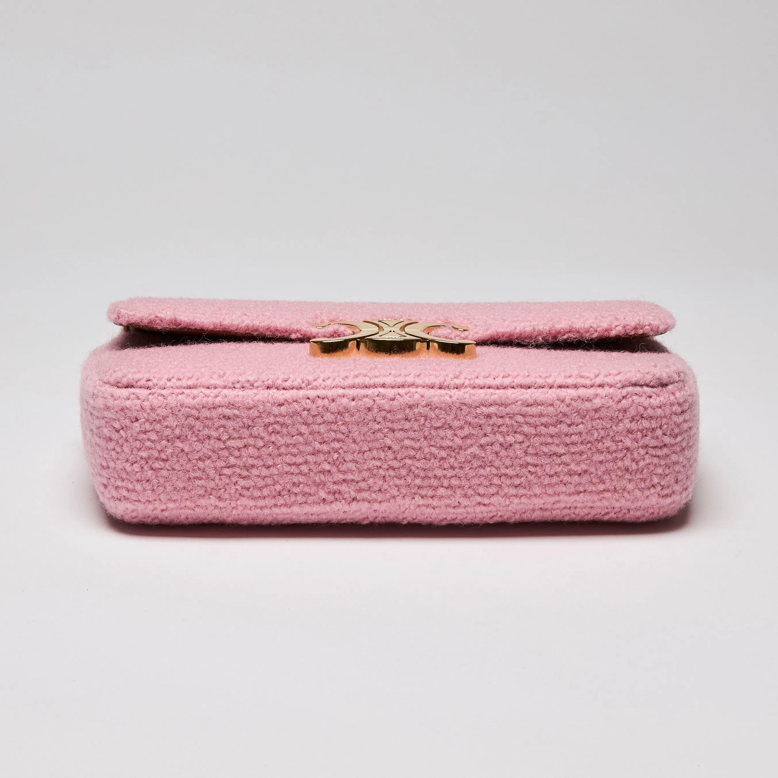 Celine Tweed Triomphe Chain Shoulder Bag Pink