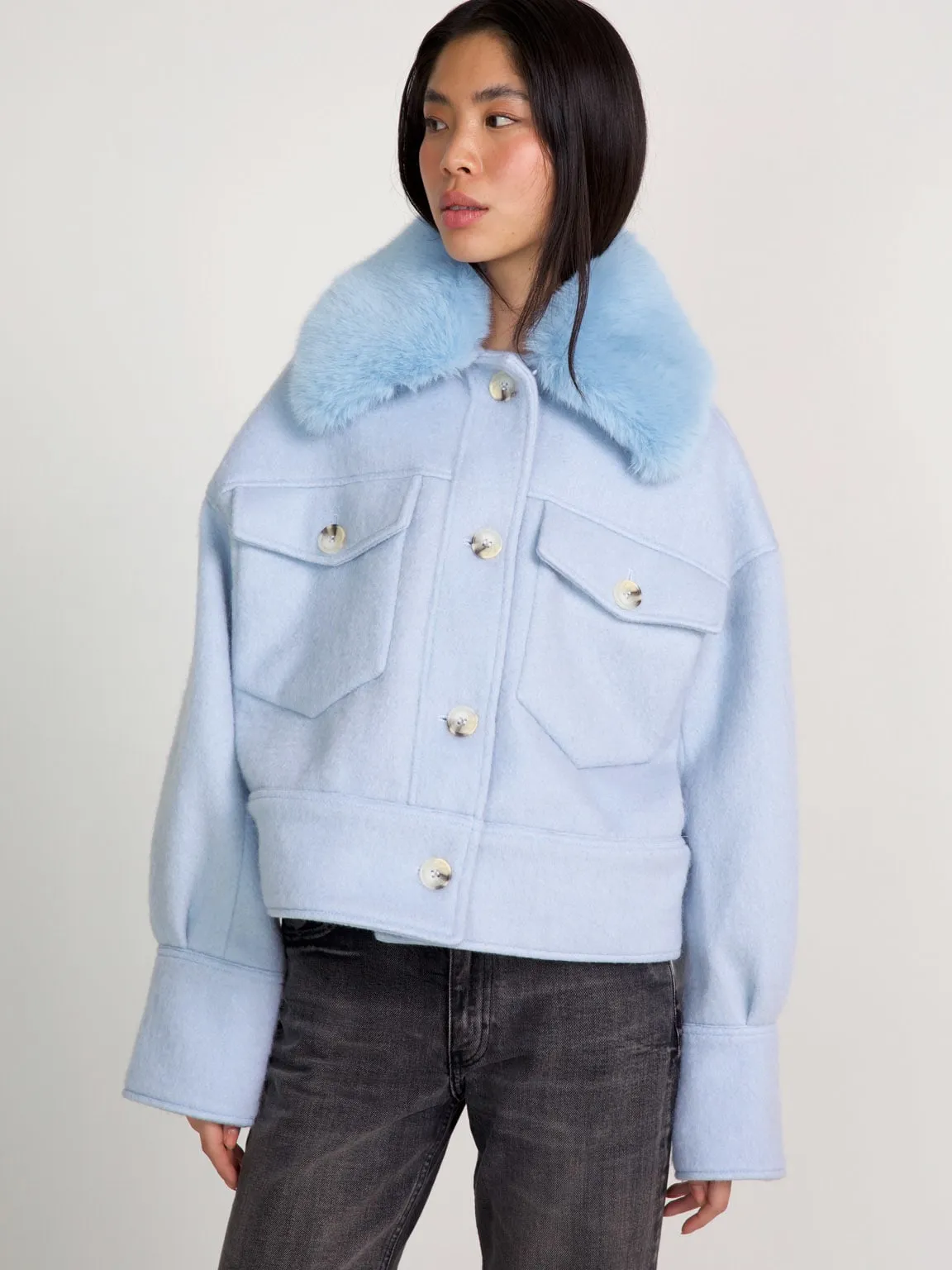 CHARLIE JACKET MOHAIR FAUX FUR - LIGHT BLUE