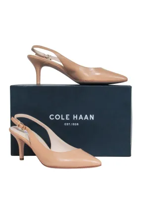 Cole Haan - Beige Leather Pointy-Toe Sling-Back Kitten Heels Sz 8