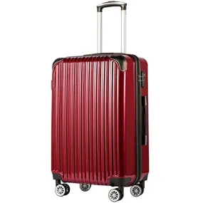 COOLIFE Luggage Expandable(only 28) Suitcase PC+ABS Spinner 20in 24in 28in Carry on (Wine Wind New, M(24in))