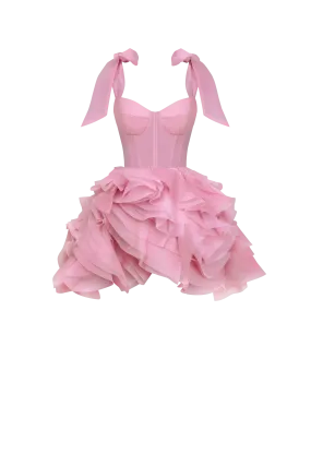 Danceable mini with ruched flower appliques, Garden of Eden