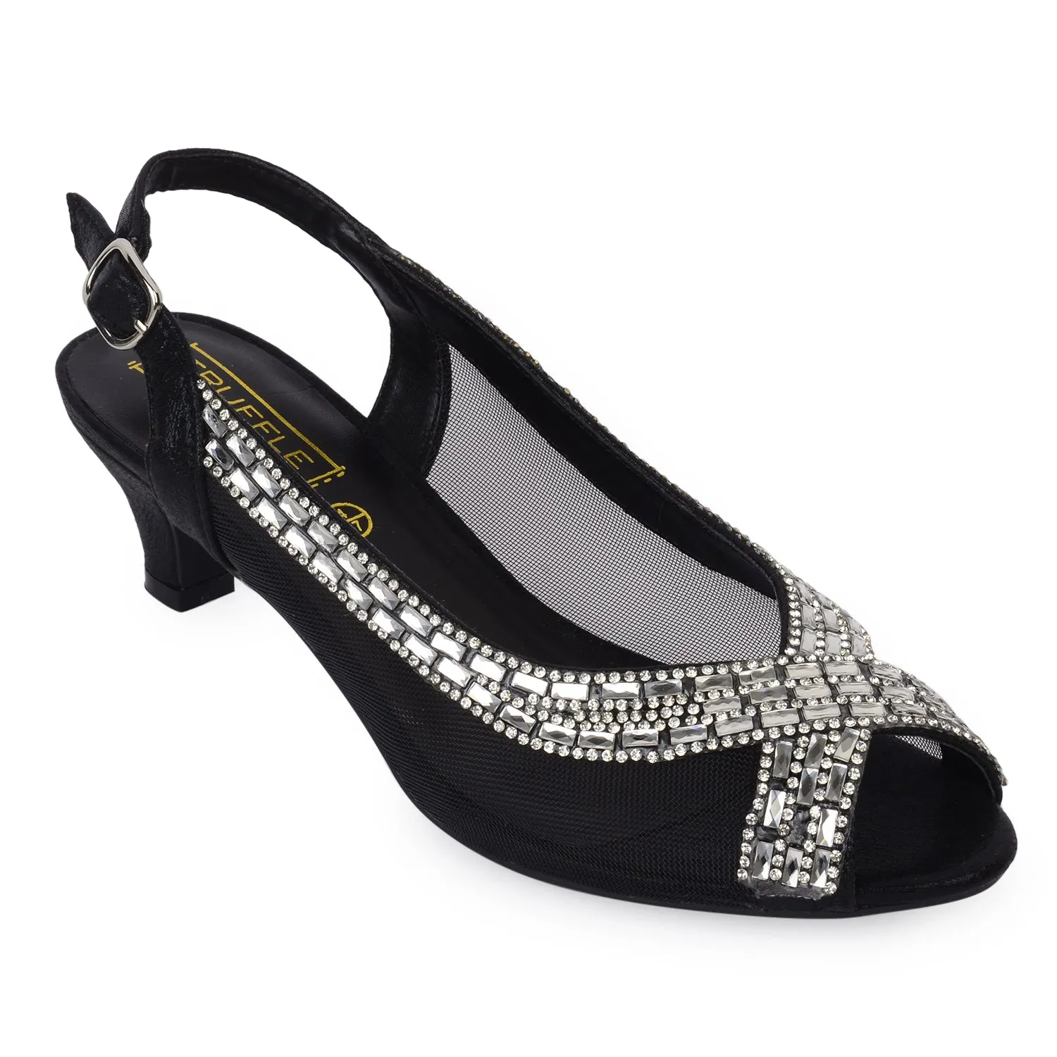 Diamonte Crossover Black Kitten Heels.