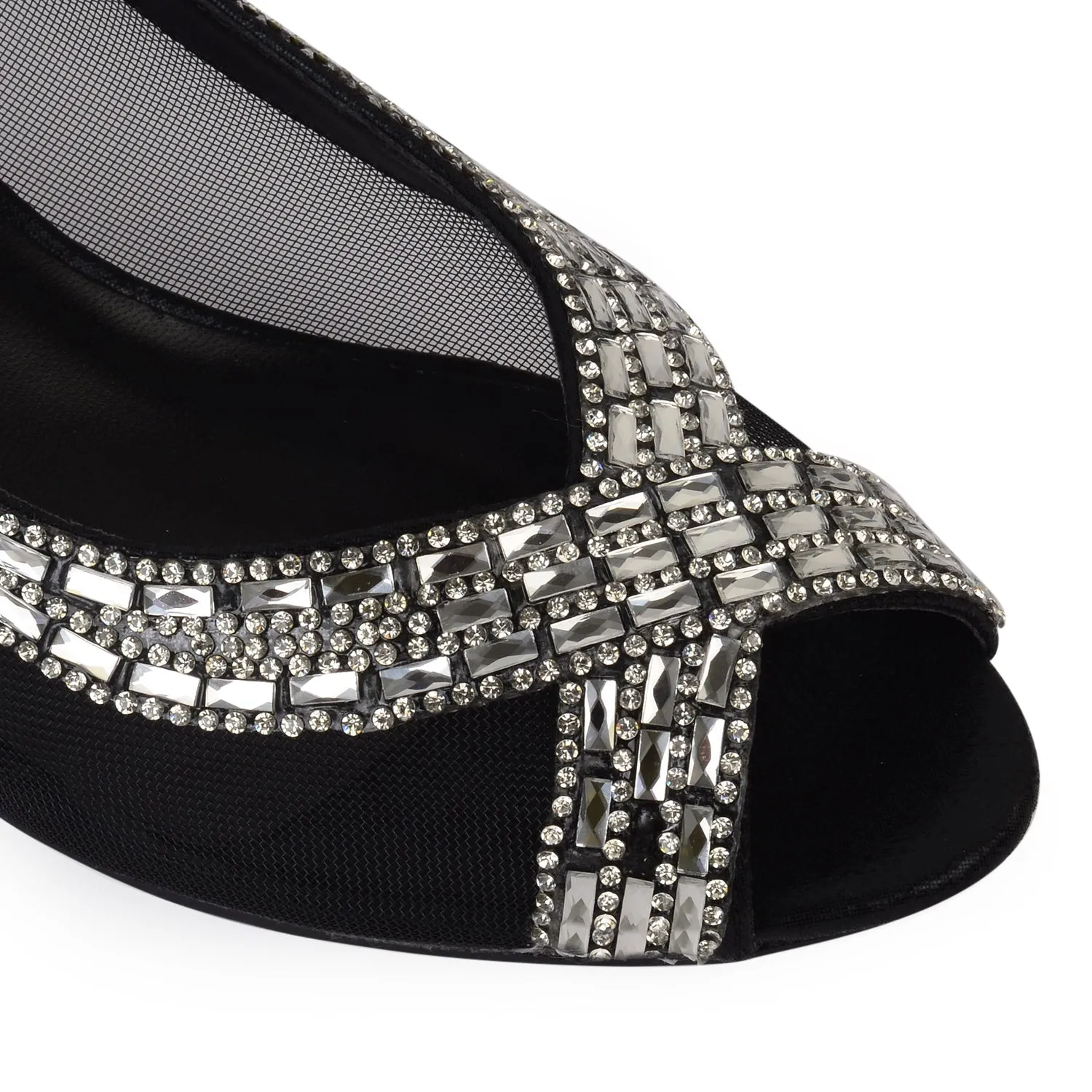 Diamonte Crossover Black Kitten Heels.