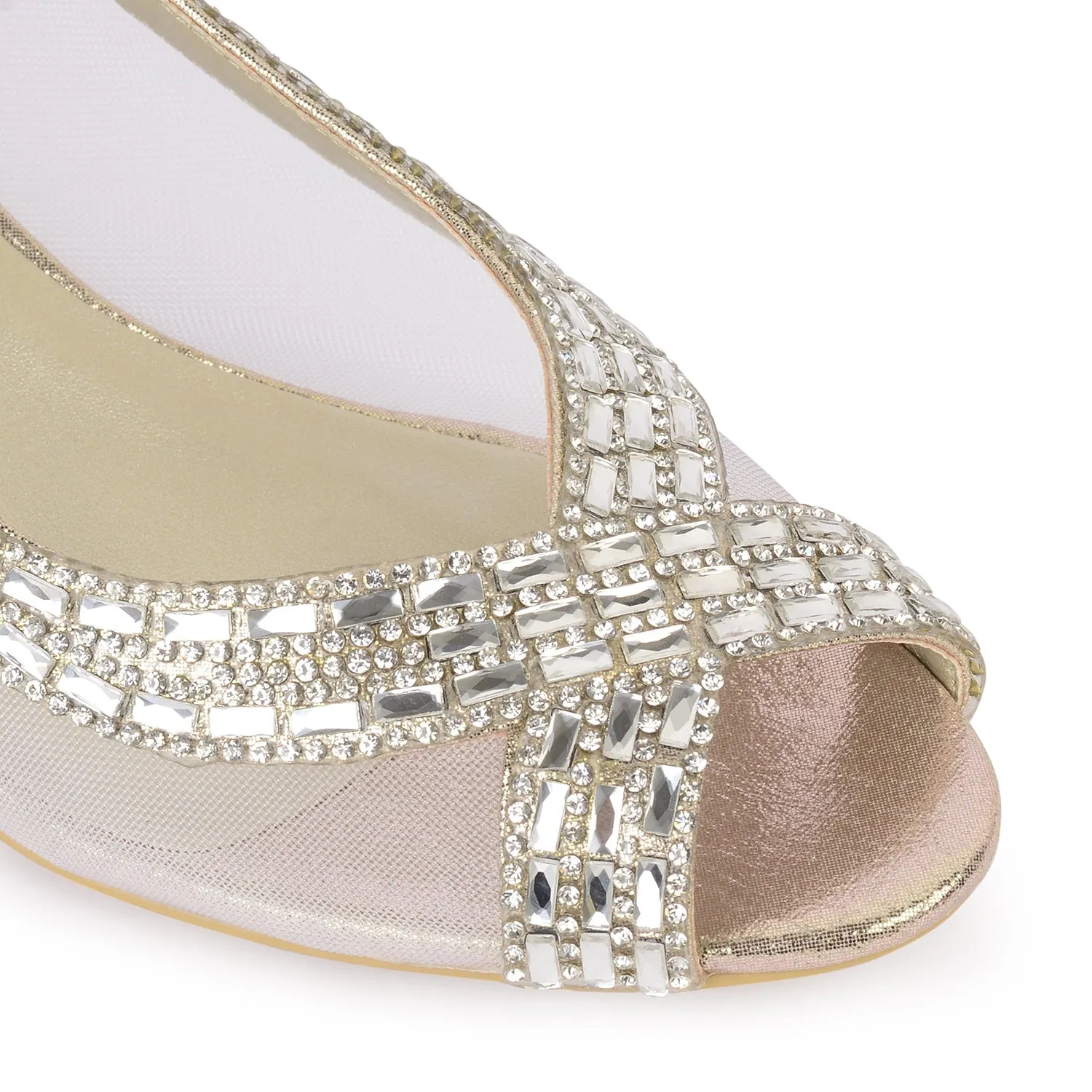 Diamonte Gold Crosover Kitten Heels.