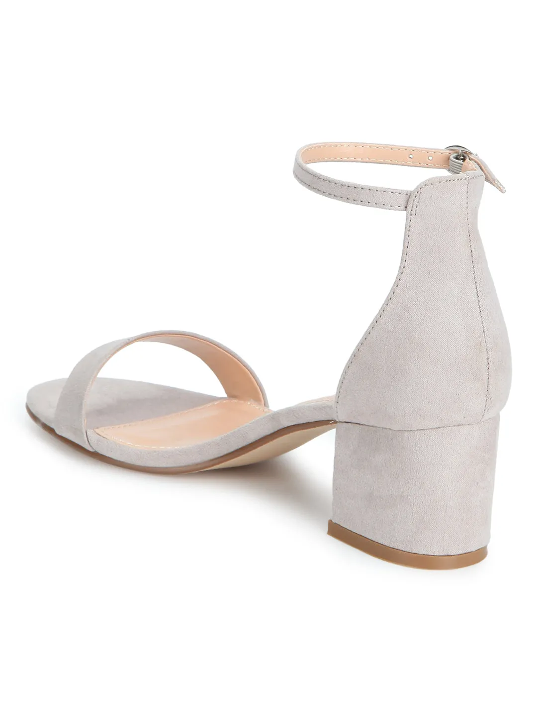 Dove Grey Ankle Strap Kitten Block Heels