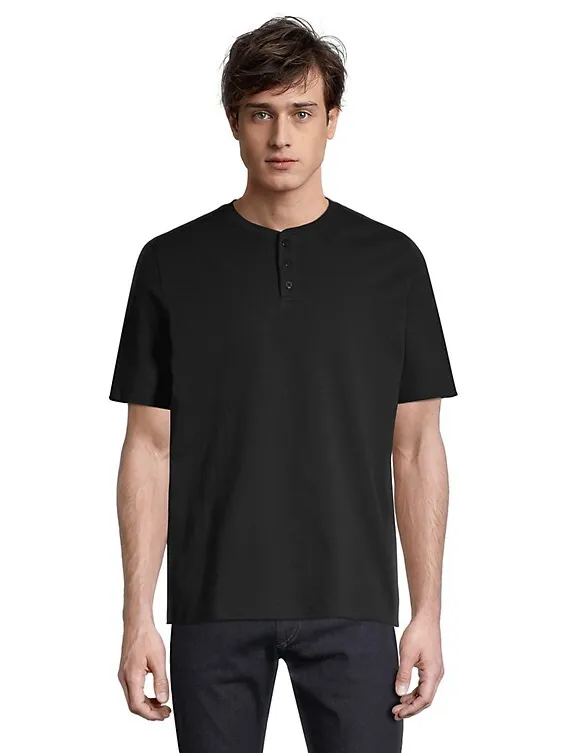 E+L Tech Men's Henley Button Tee - BLACK