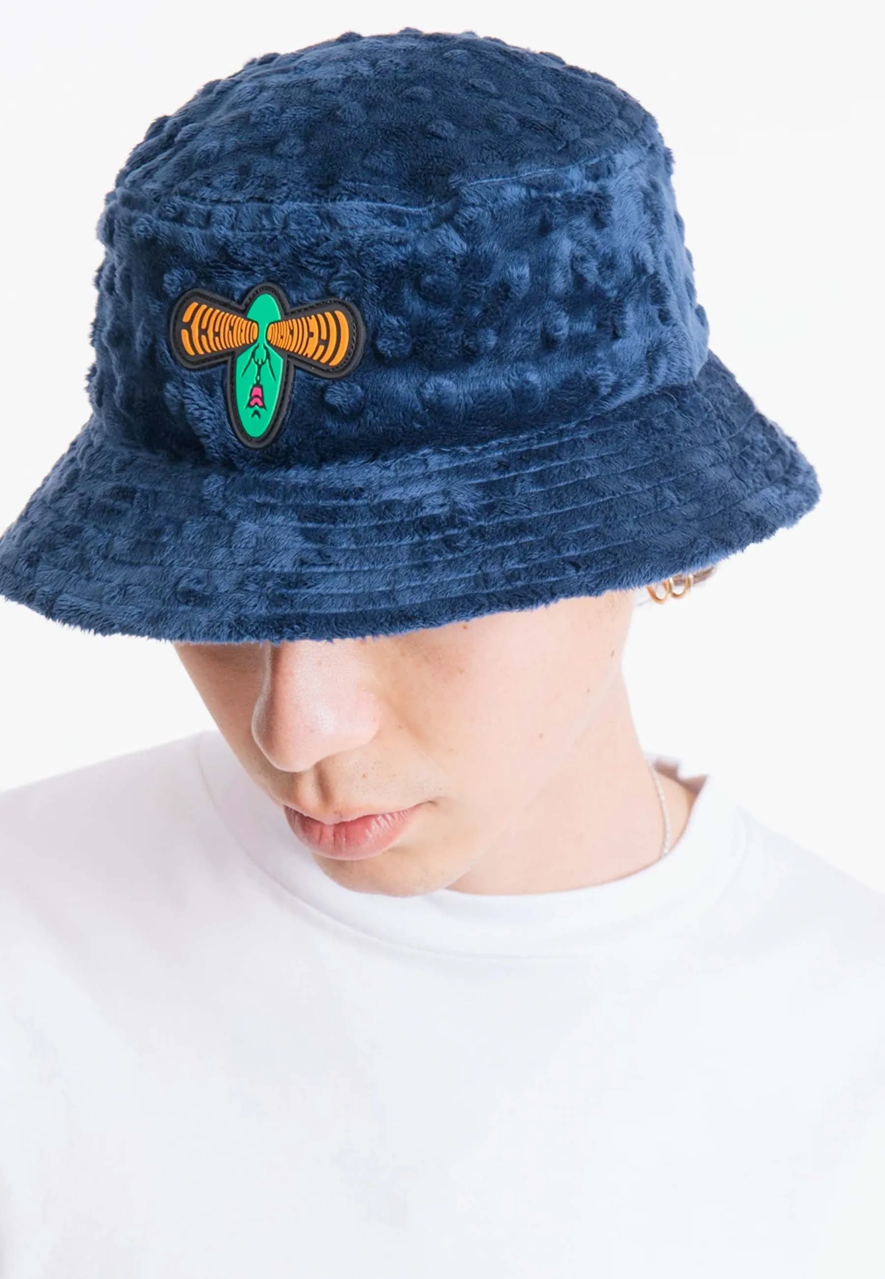 Embossed Fur Bucket Hat - navy