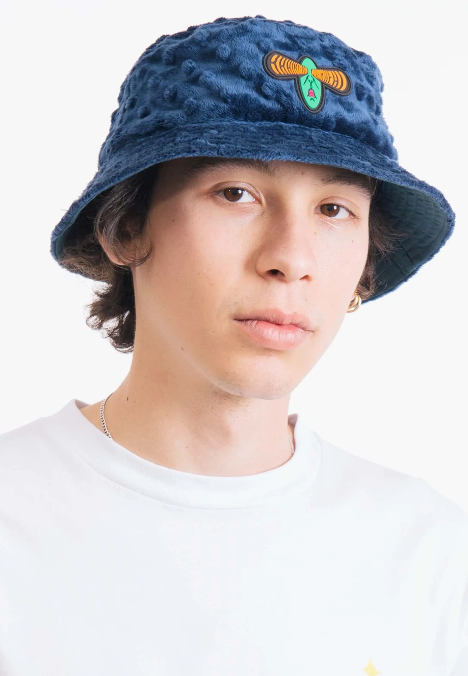 Embossed Fur Bucket Hat - navy