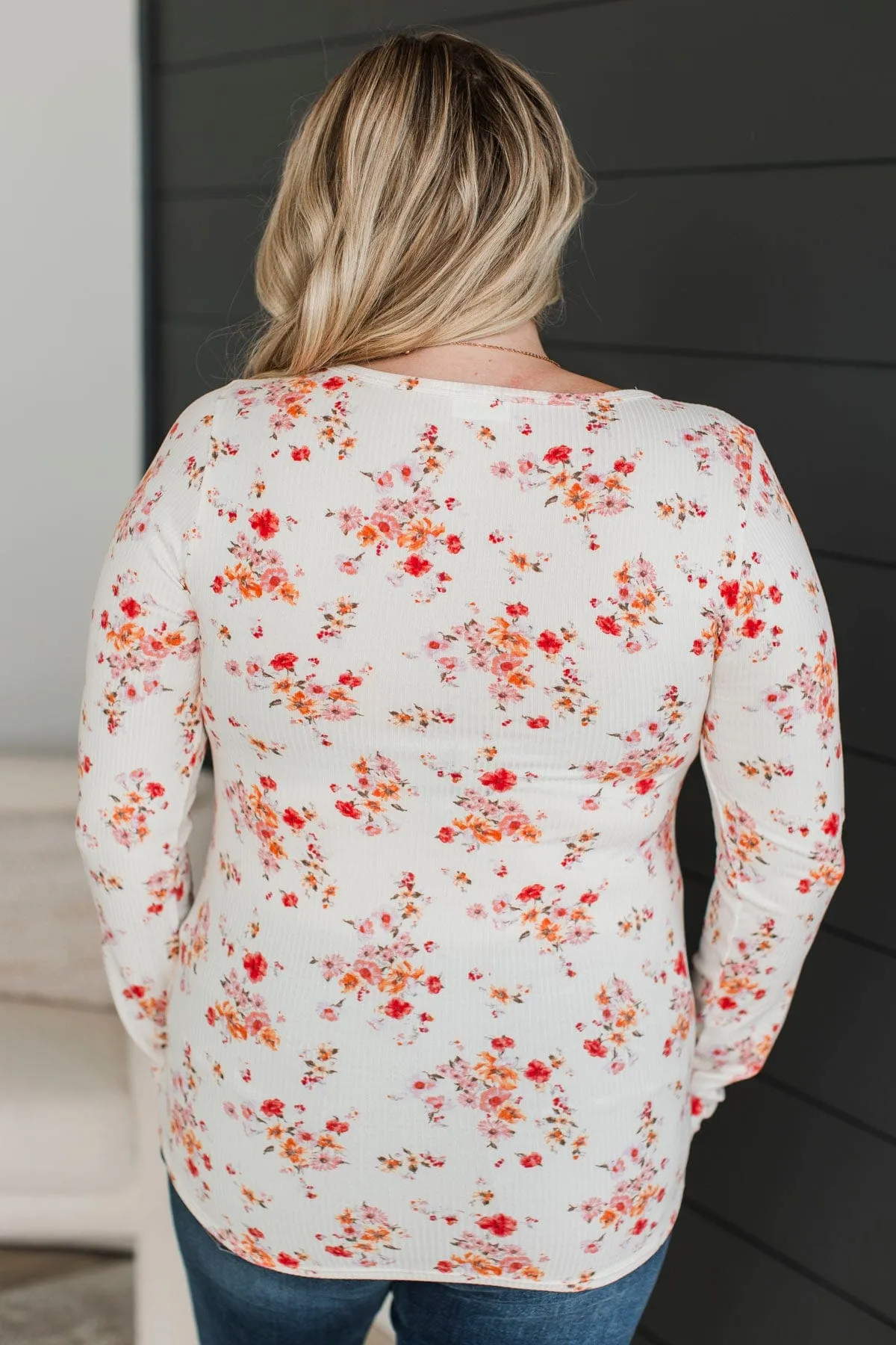 Feels Like Fate Floral Henley Top- Ivory & Coral