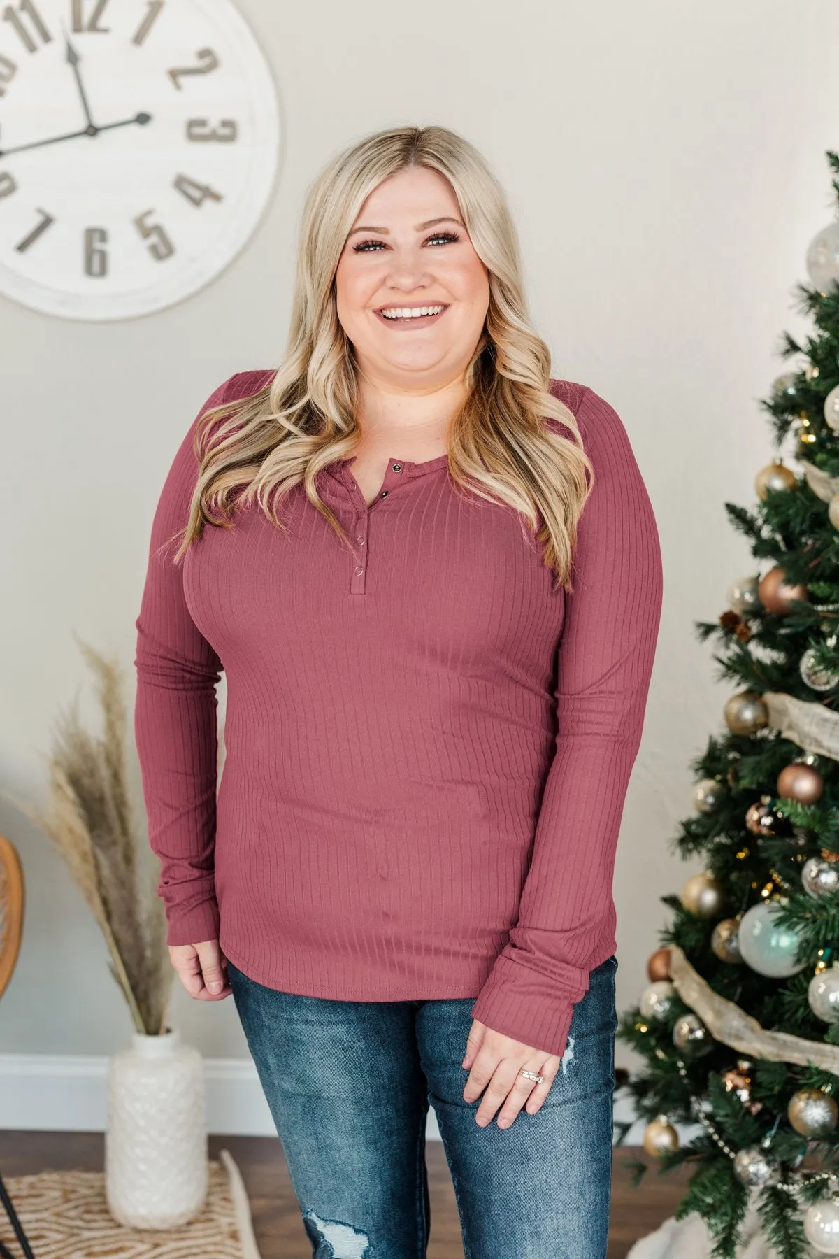 Finally Found You Button Henley Top- Berry