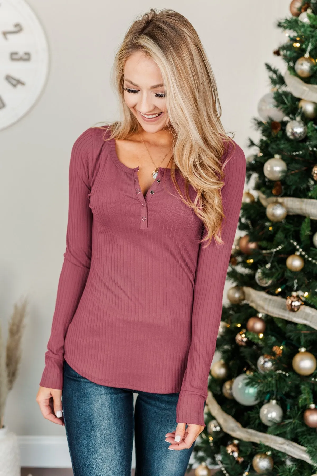 Finally Found You Button Henley Top- Berry