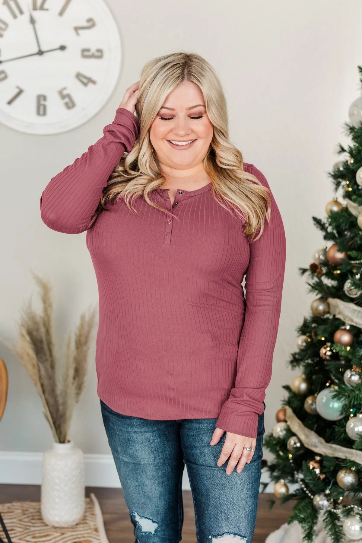 Finally Found You Button Henley Top- Berry