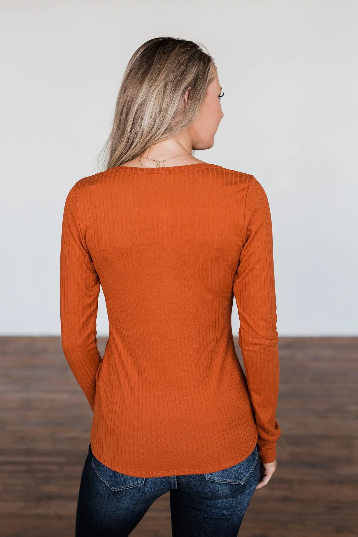 Finally Found You Button Henley Top- Burnt Orange