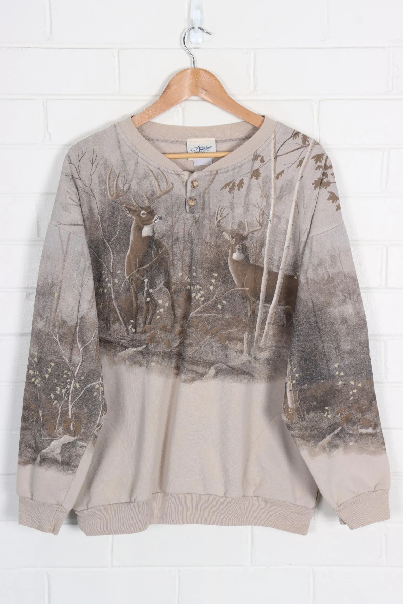 Forest Deers All Over Print Henley Sweatshirt (XL)