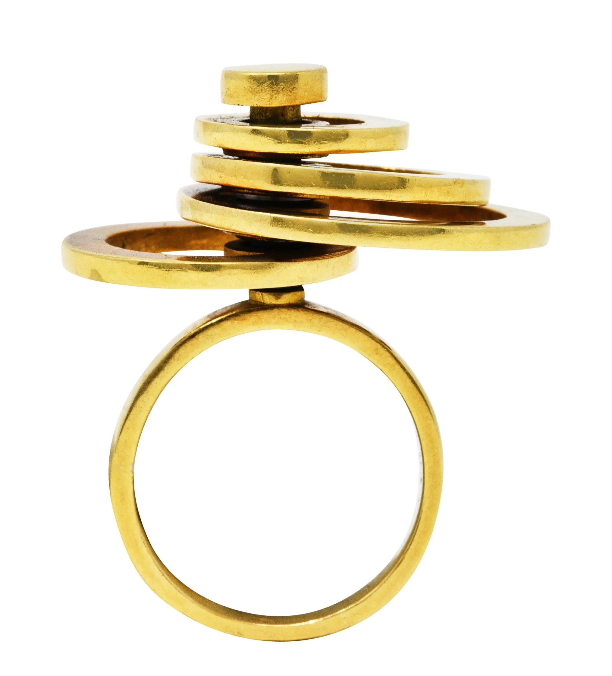 French 1960's Vintage 18 Karat Yellow Gold Fidget Spinner Ring