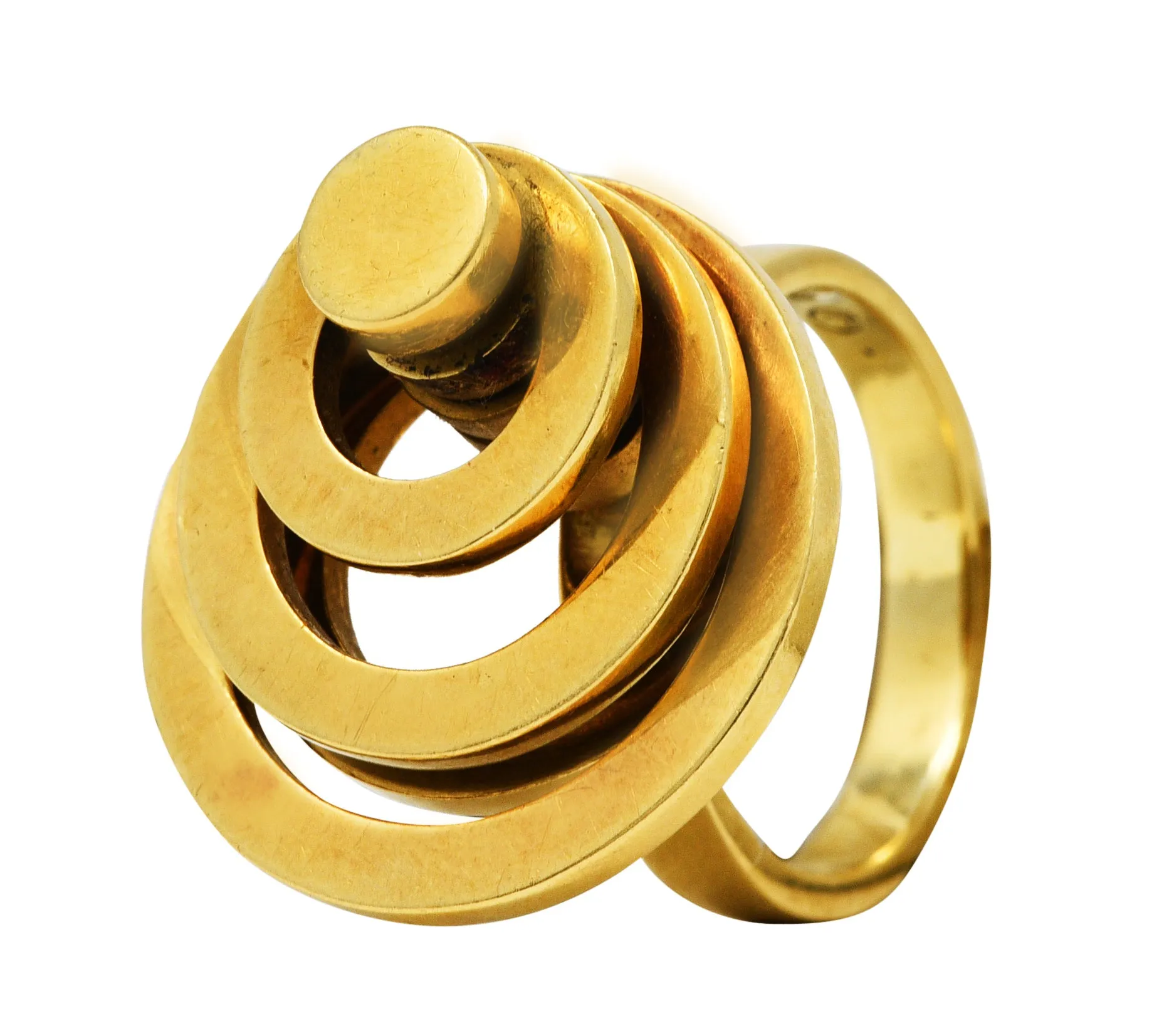 French 1960's Vintage 18 Karat Yellow Gold Fidget Spinner Ring