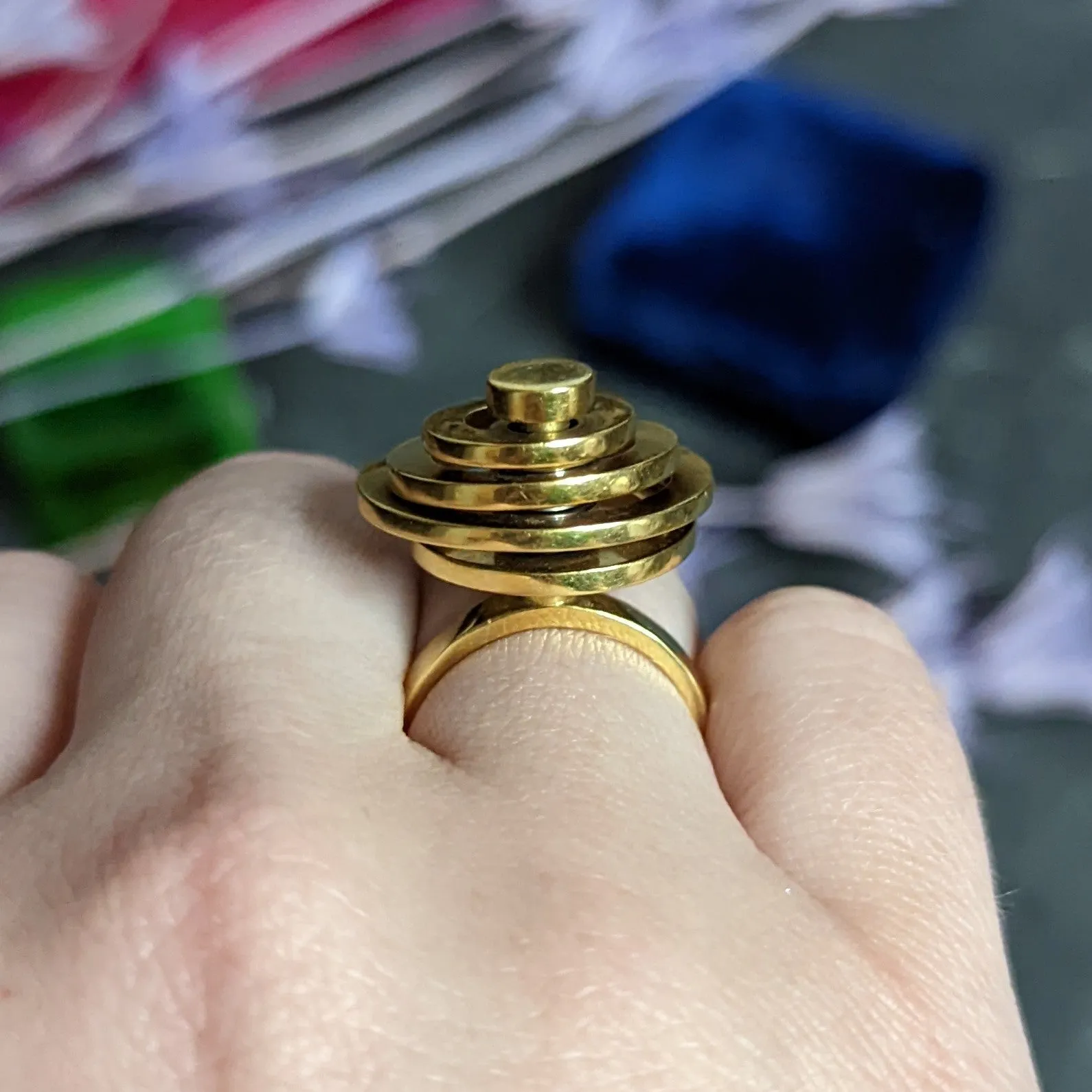 French 1960's Vintage 18 Karat Yellow Gold Fidget Spinner Ring