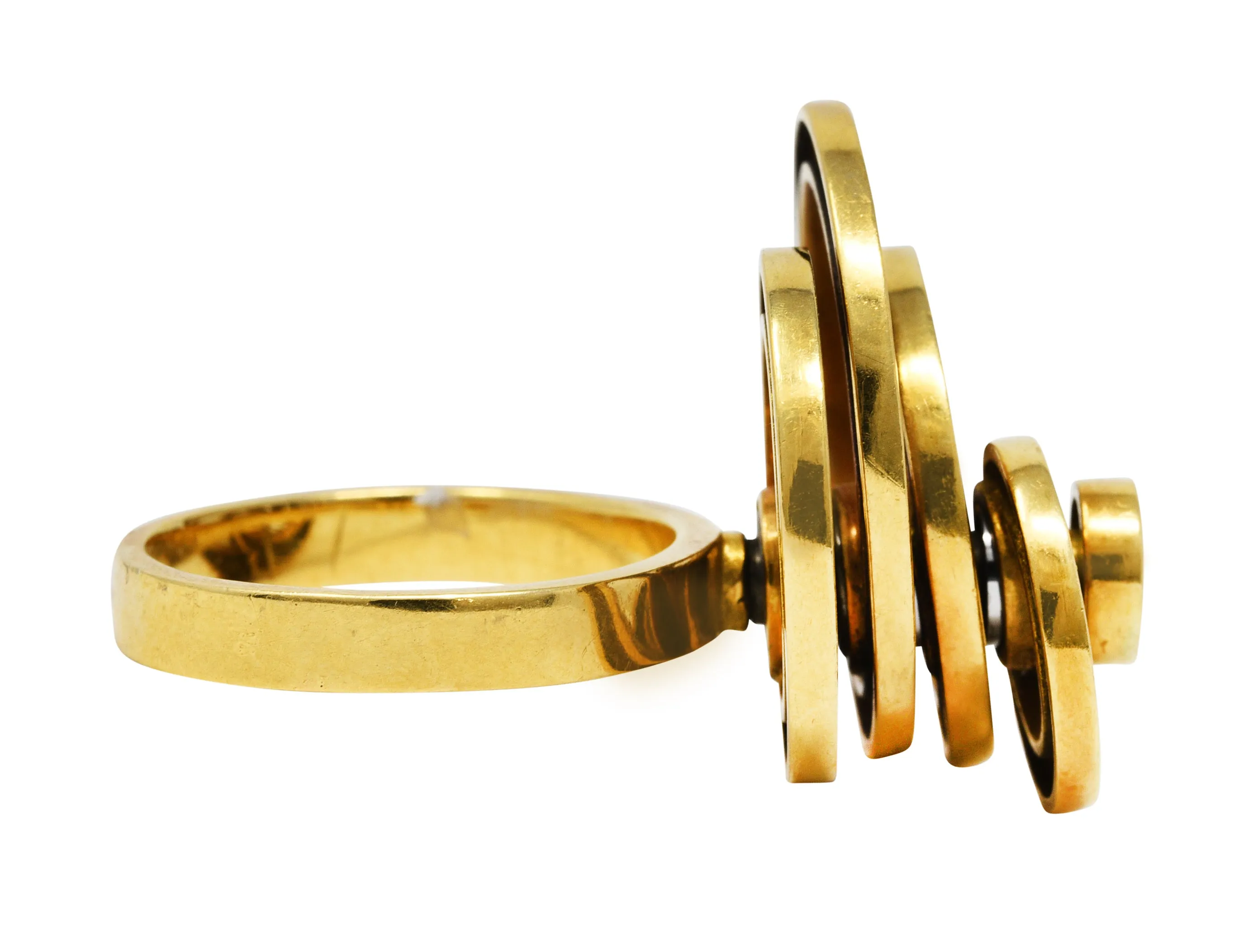 French 1960's Vintage 18 Karat Yellow Gold Fidget Spinner Ring