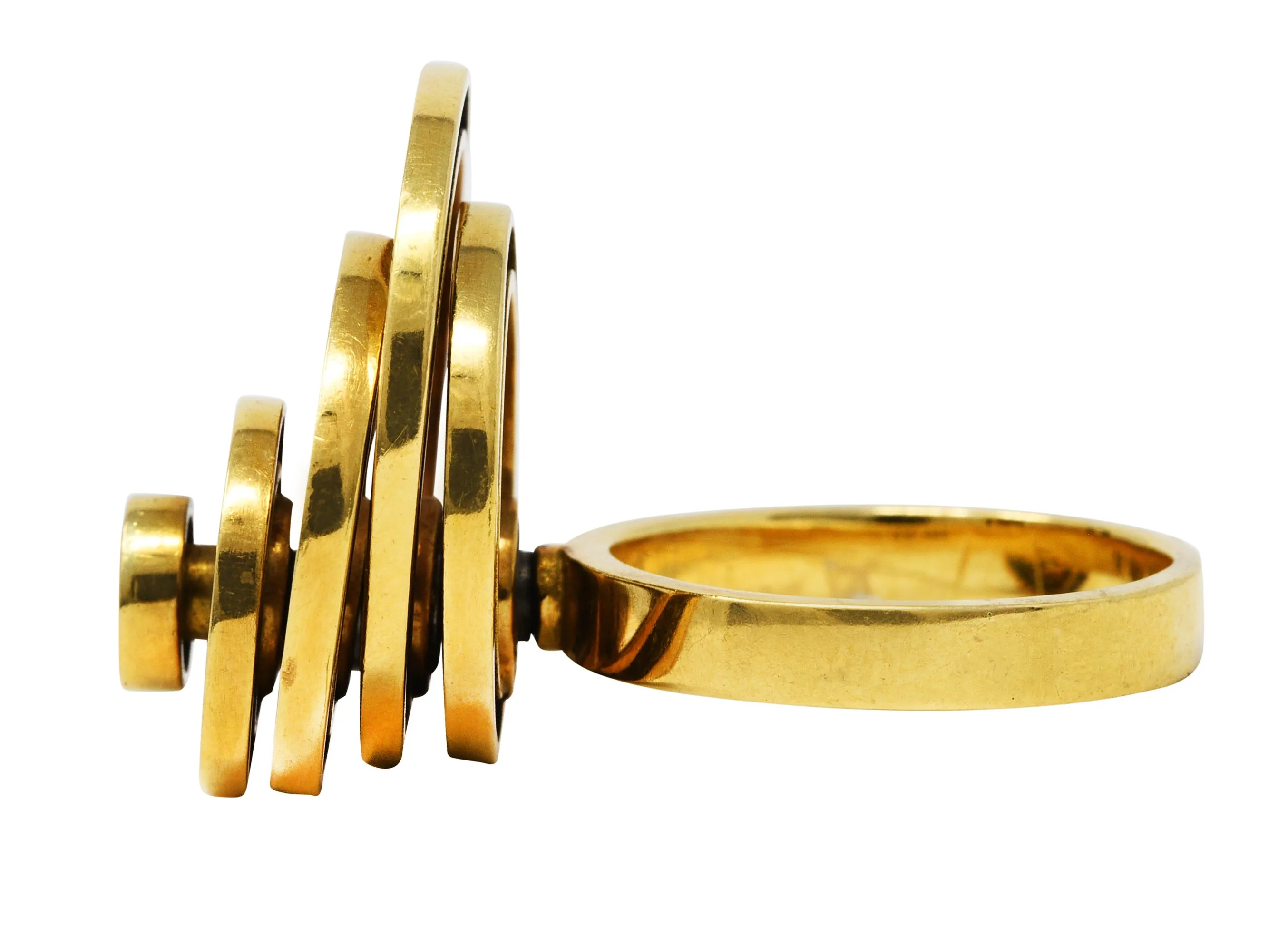 French 1960's Vintage 18 Karat Yellow Gold Fidget Spinner Ring