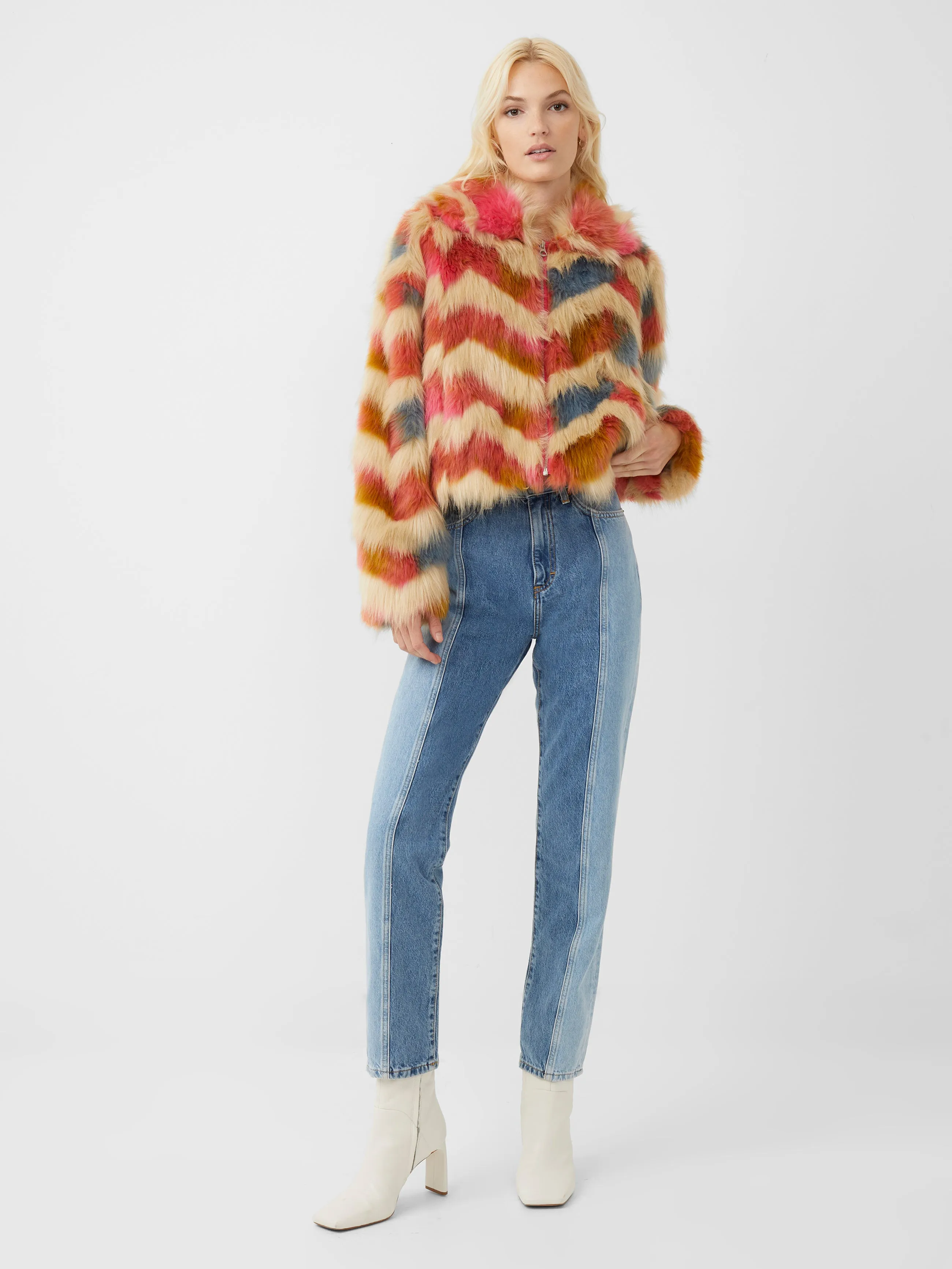 French Connection Dallow Rainbow Faux Fur Crop Jacket 75RBA