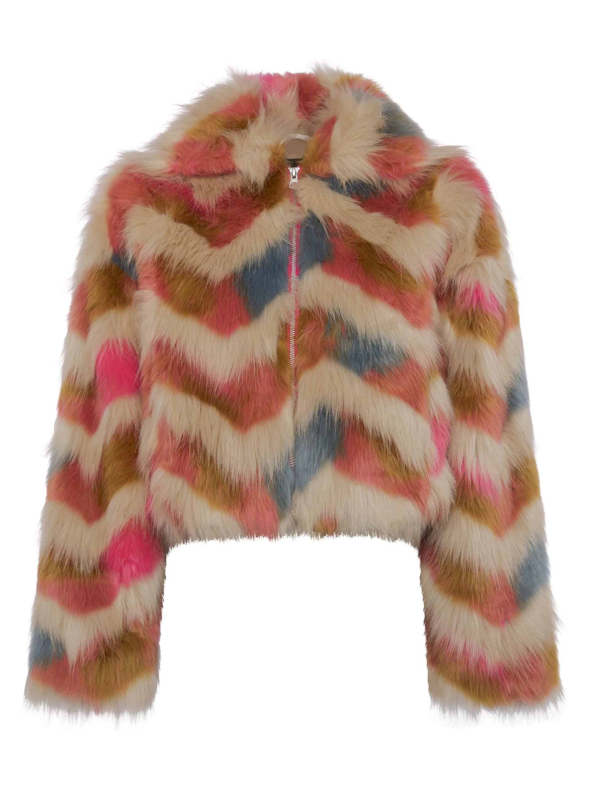 French Connection Dallow Rainbow Faux Fur Crop Jacket 75RBA