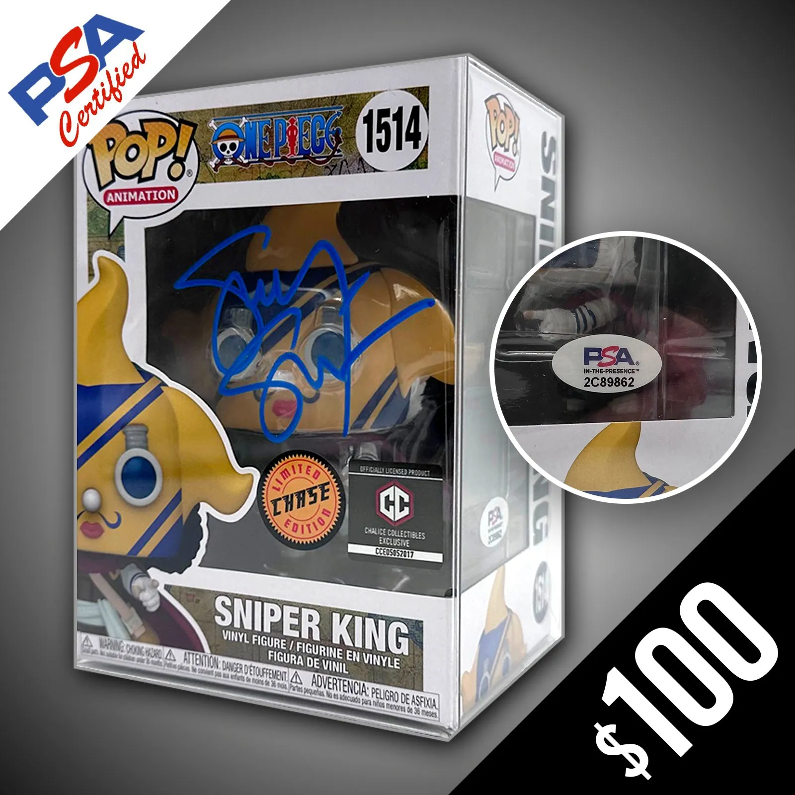 Funko Pop! One Piece: Sniper King #1514 (CHASE) - SIGNED by Sonny Strait (PSA Certified)