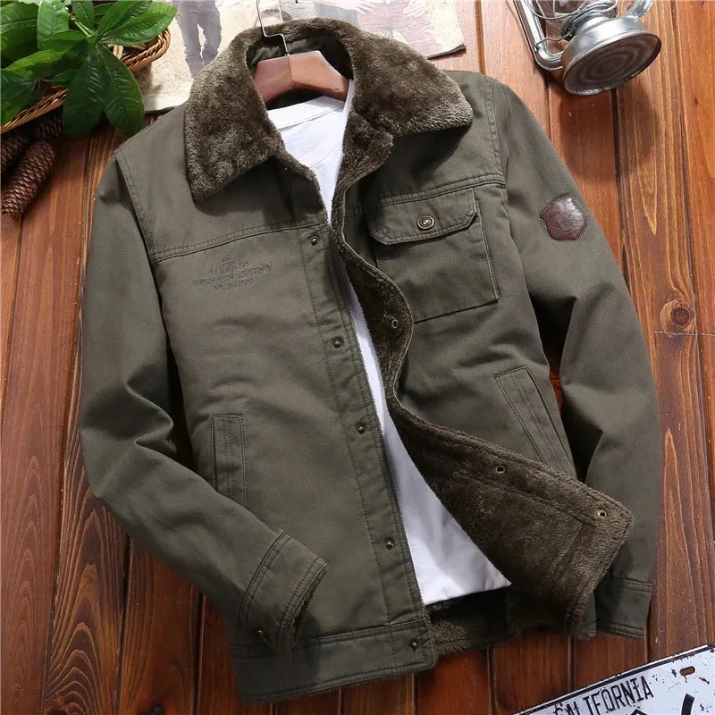 fur collar Bomber Button-up Jacket