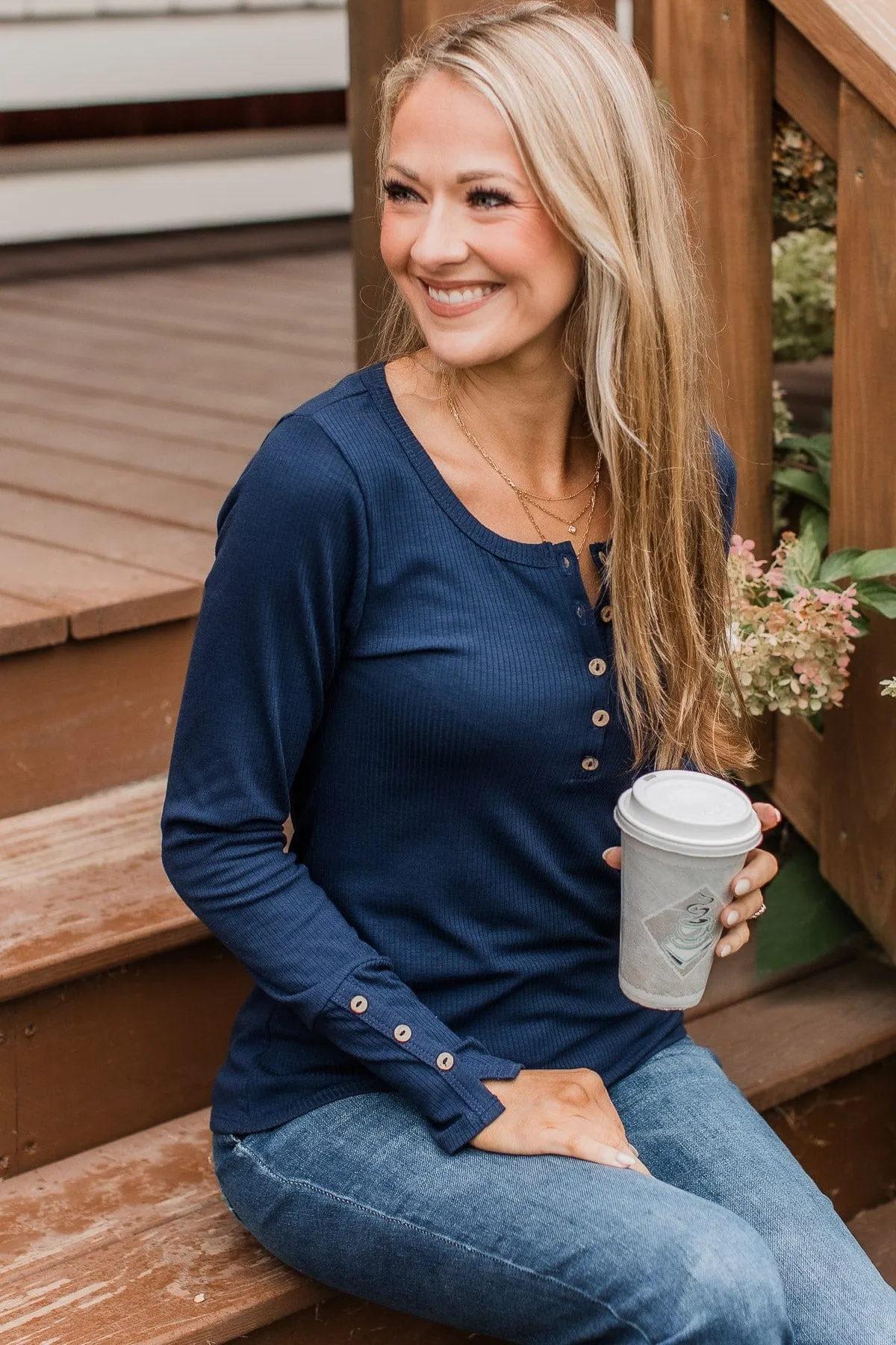 Give Your Best Henley Top- Navy