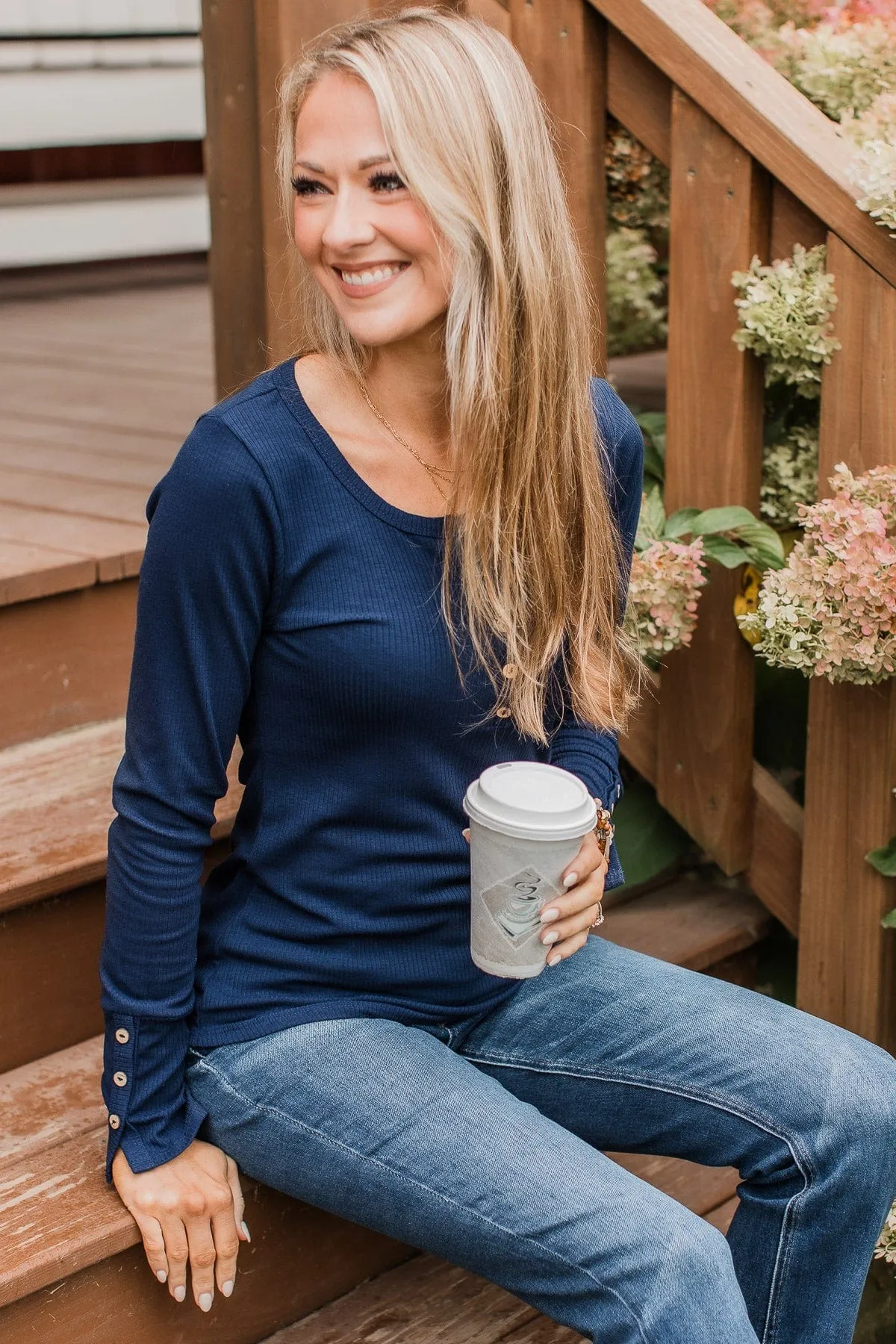 Give Your Best Henley Top- Navy