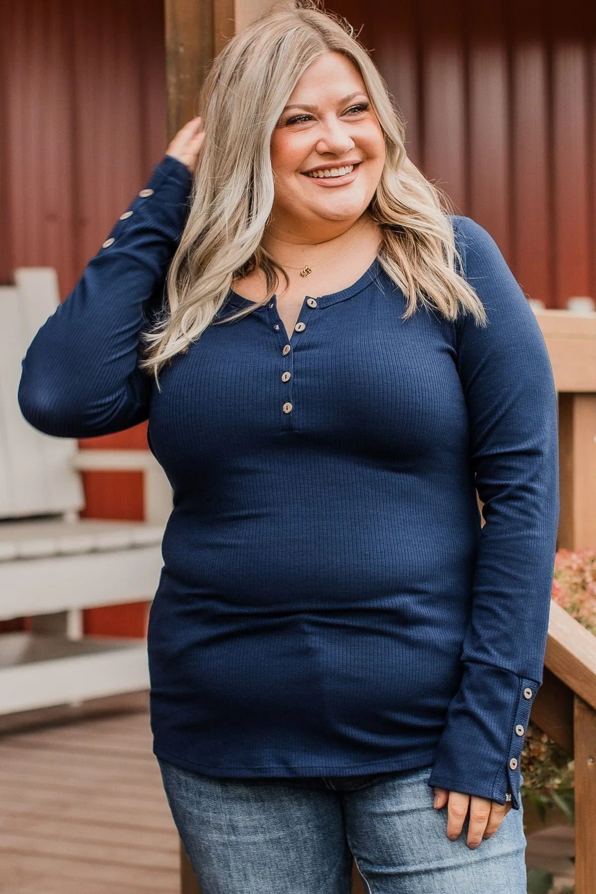 Give Your Best Henley Top- Navy