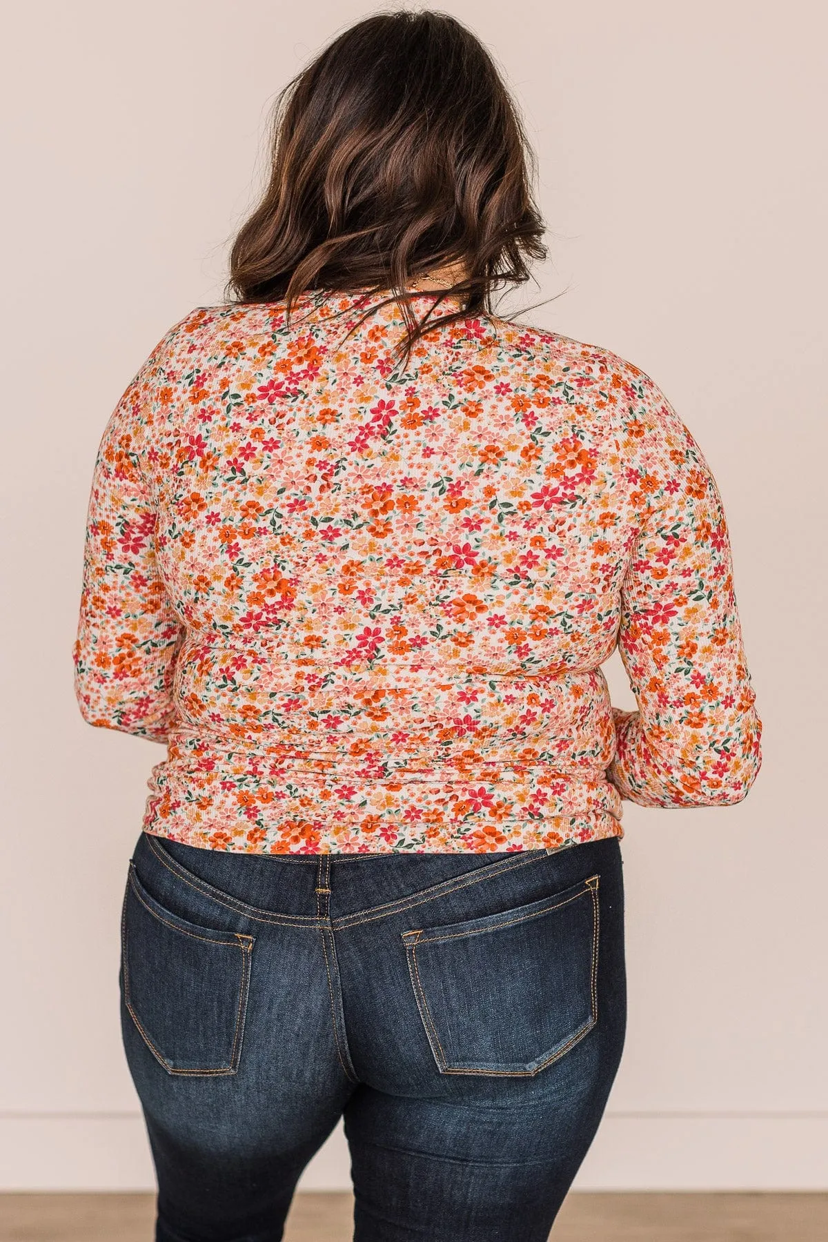 Glimpses Of Us Floral Henley Top- Ivory & Orange