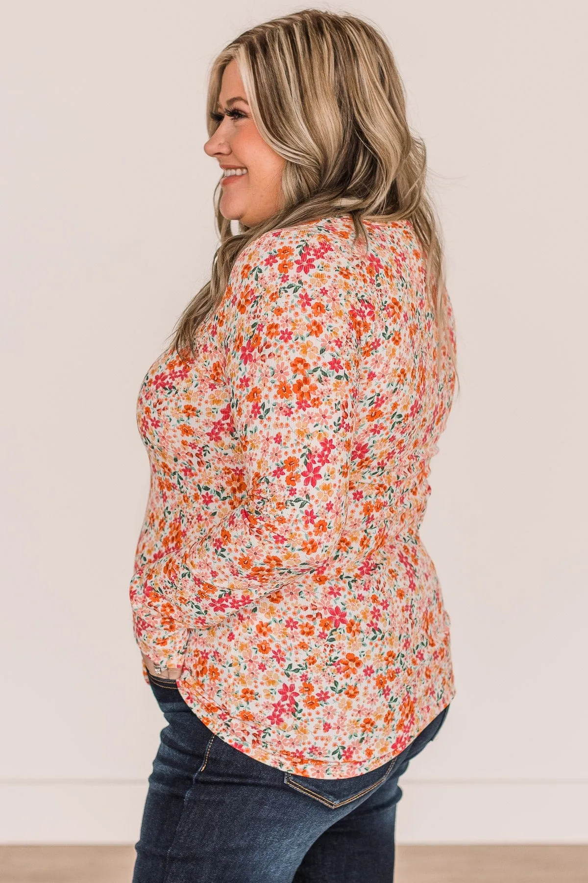 Glimpses Of Us Floral Henley Top- Ivory & Orange