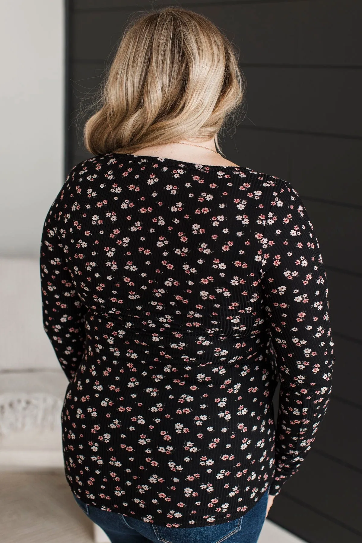 Going Along Floral Henley Top- Black & Mauve