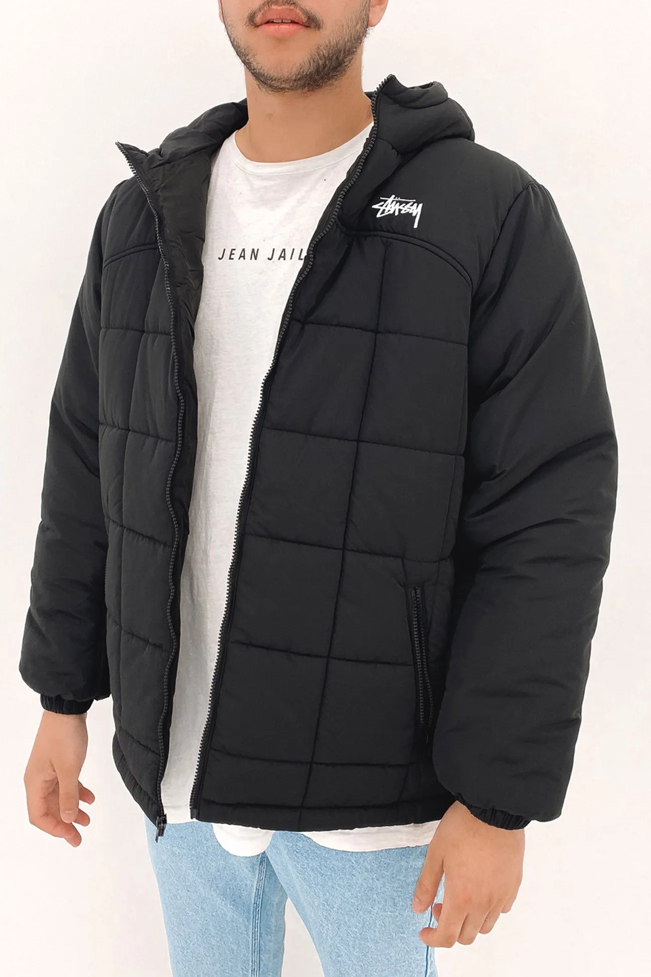 Hooded Square Puffa Jacket Black Black