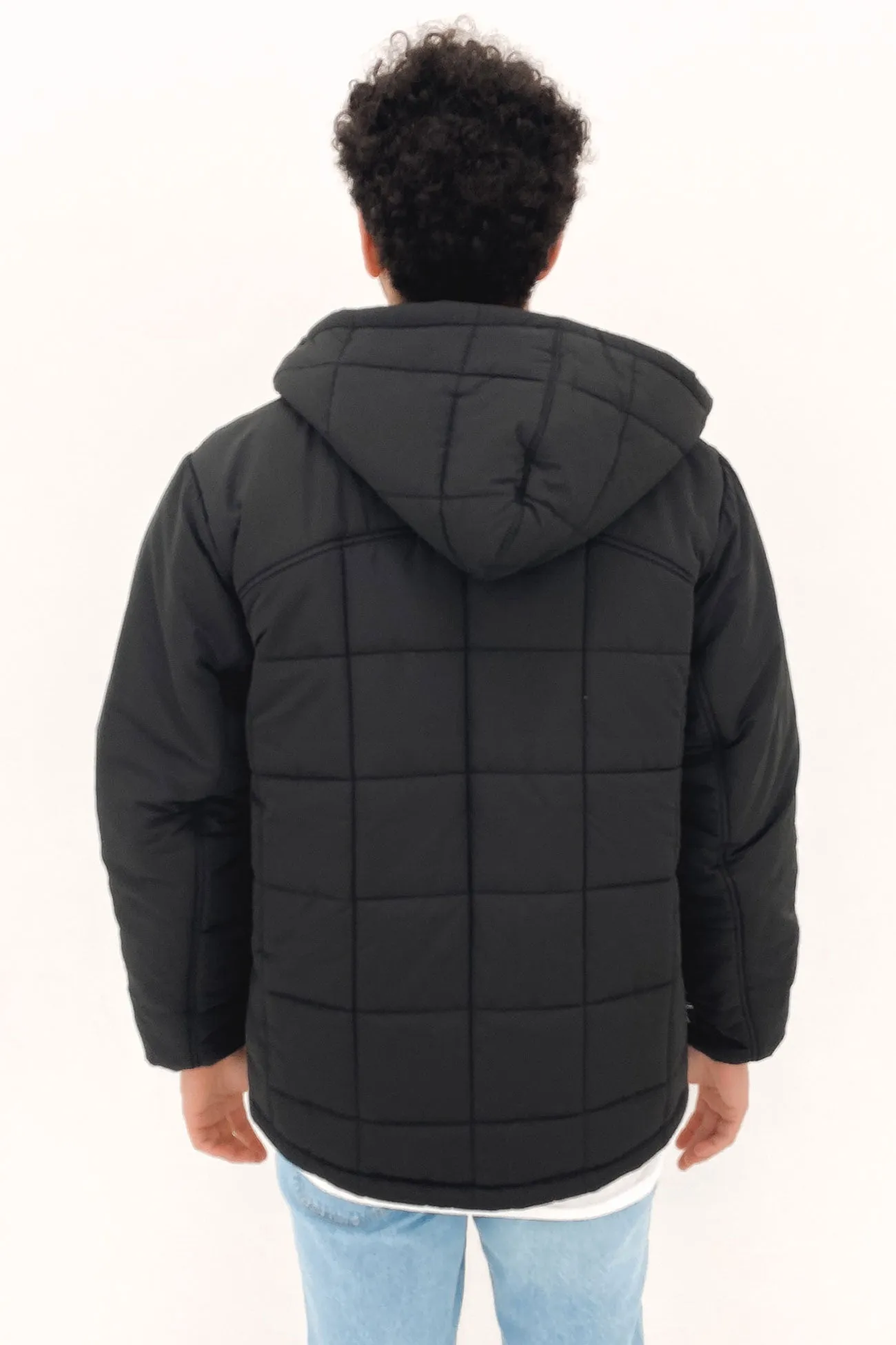 Hooded Square Puffa Jacket Black Black