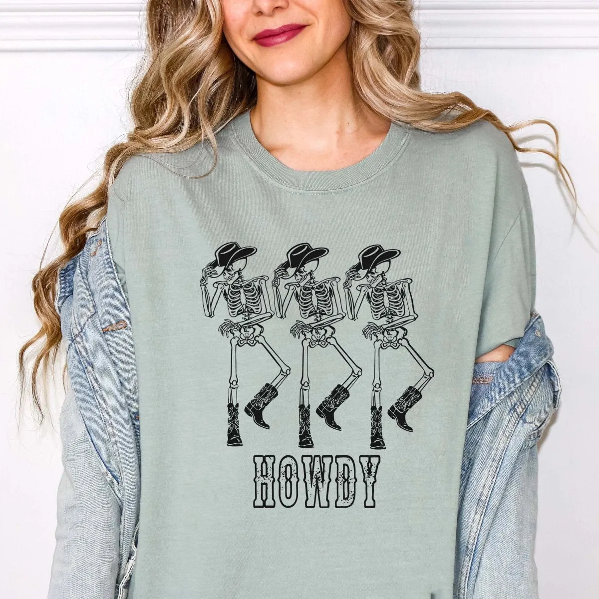 Howdy Cowboy Skeletons Comfort Color Graphic Tee