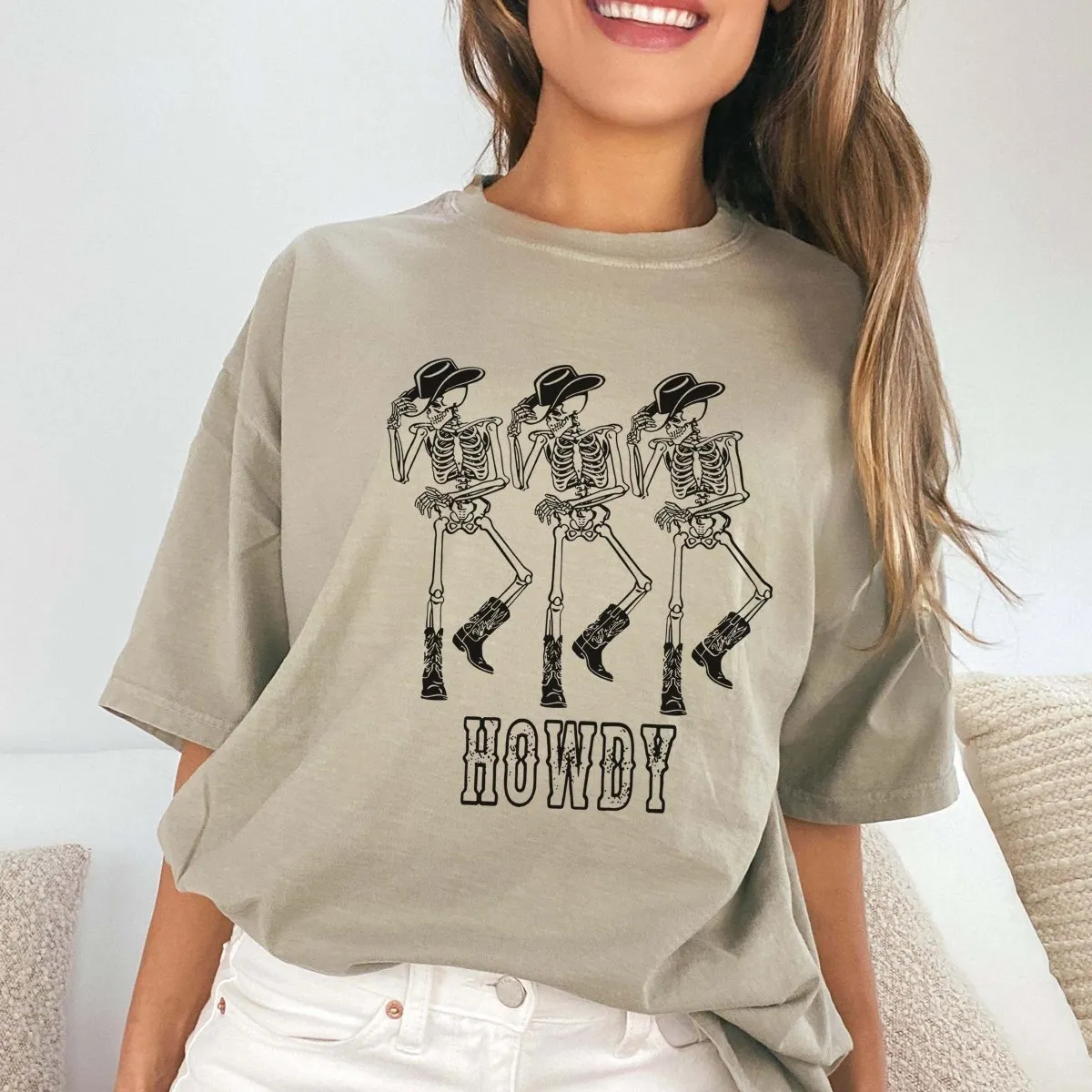 Howdy Cowboy Skeletons Comfort Color Graphic Tee