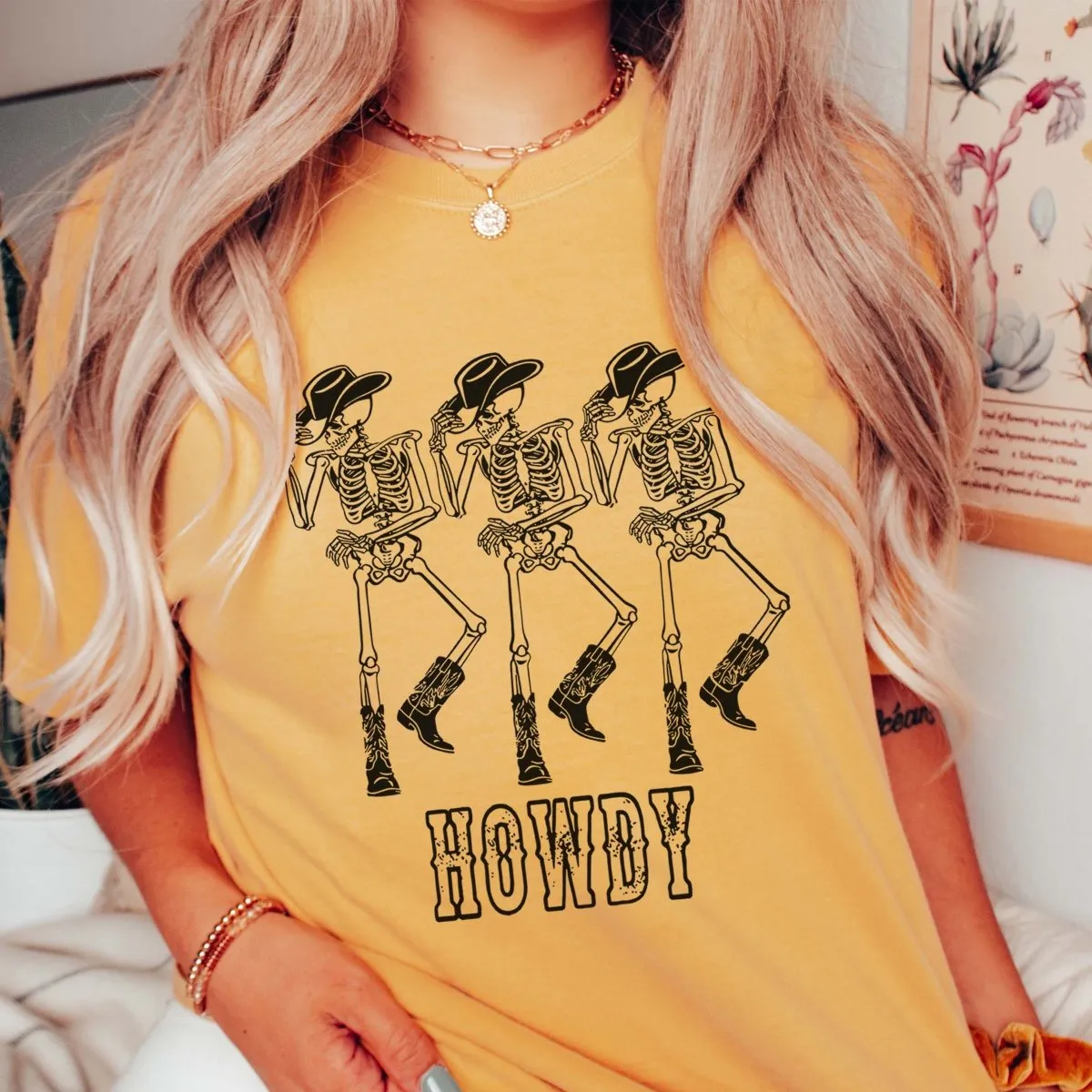 Howdy Cowboy Skeletons Comfort Color Graphic Tee