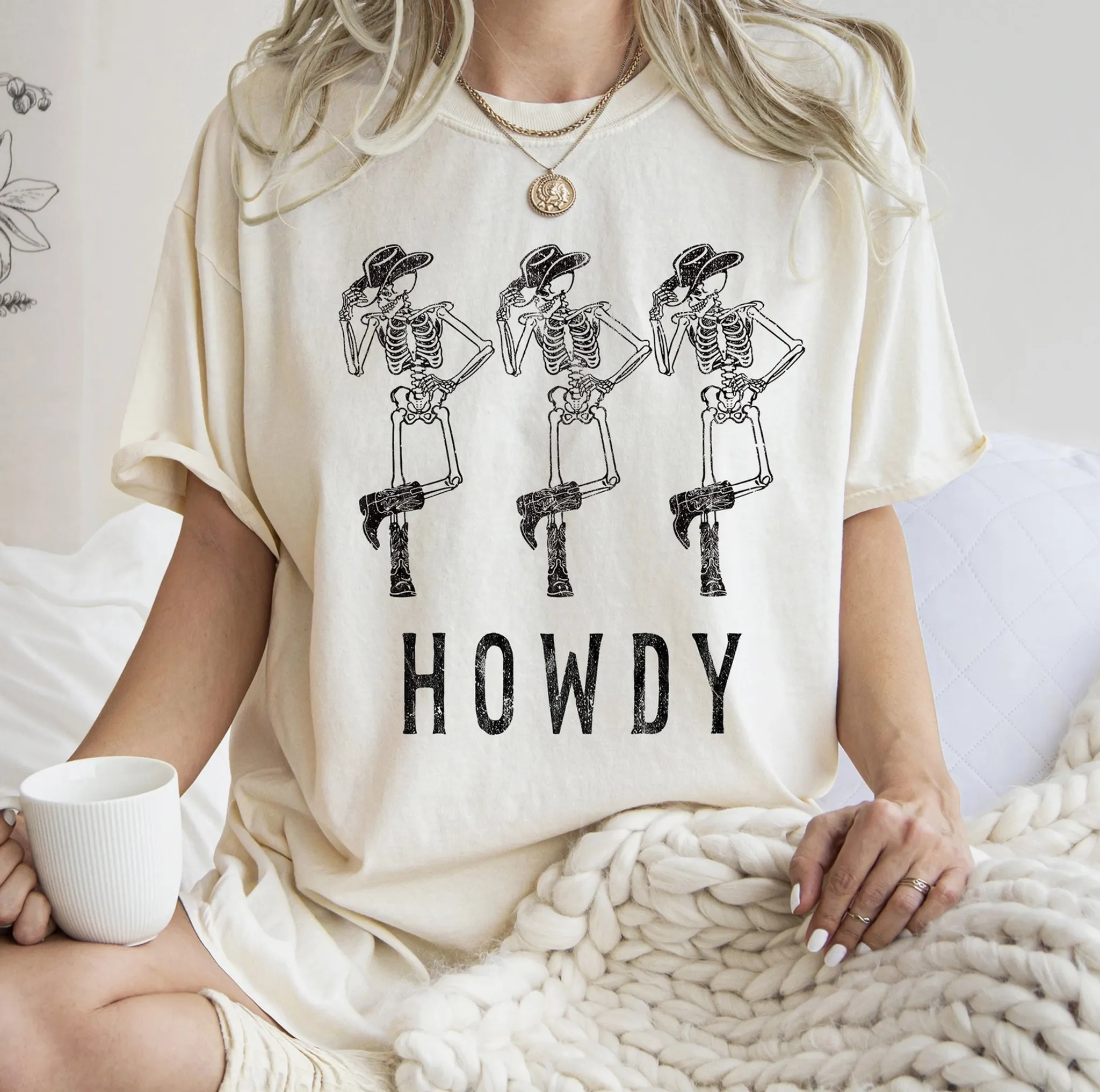 Howdy Cowboy Skeletons Tee Ivory