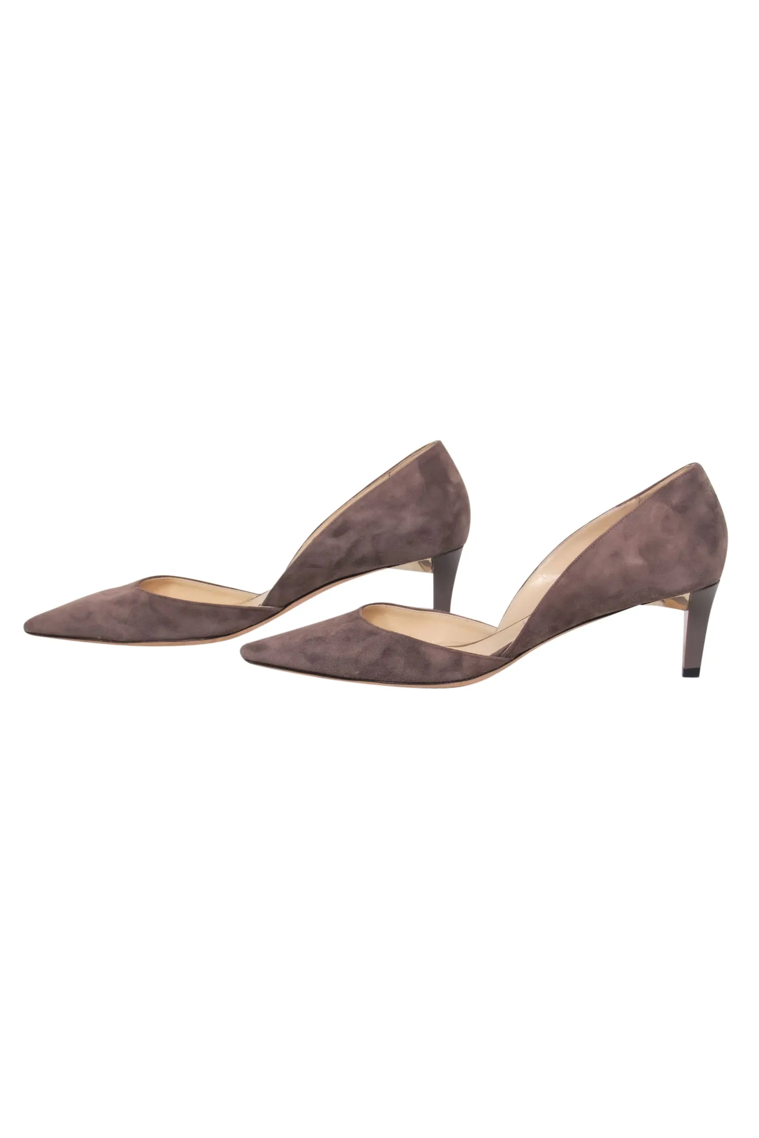 Jimmy Choo - Taupe Suede Pointy Kitten Heel D’orsay Pumps Sz 8