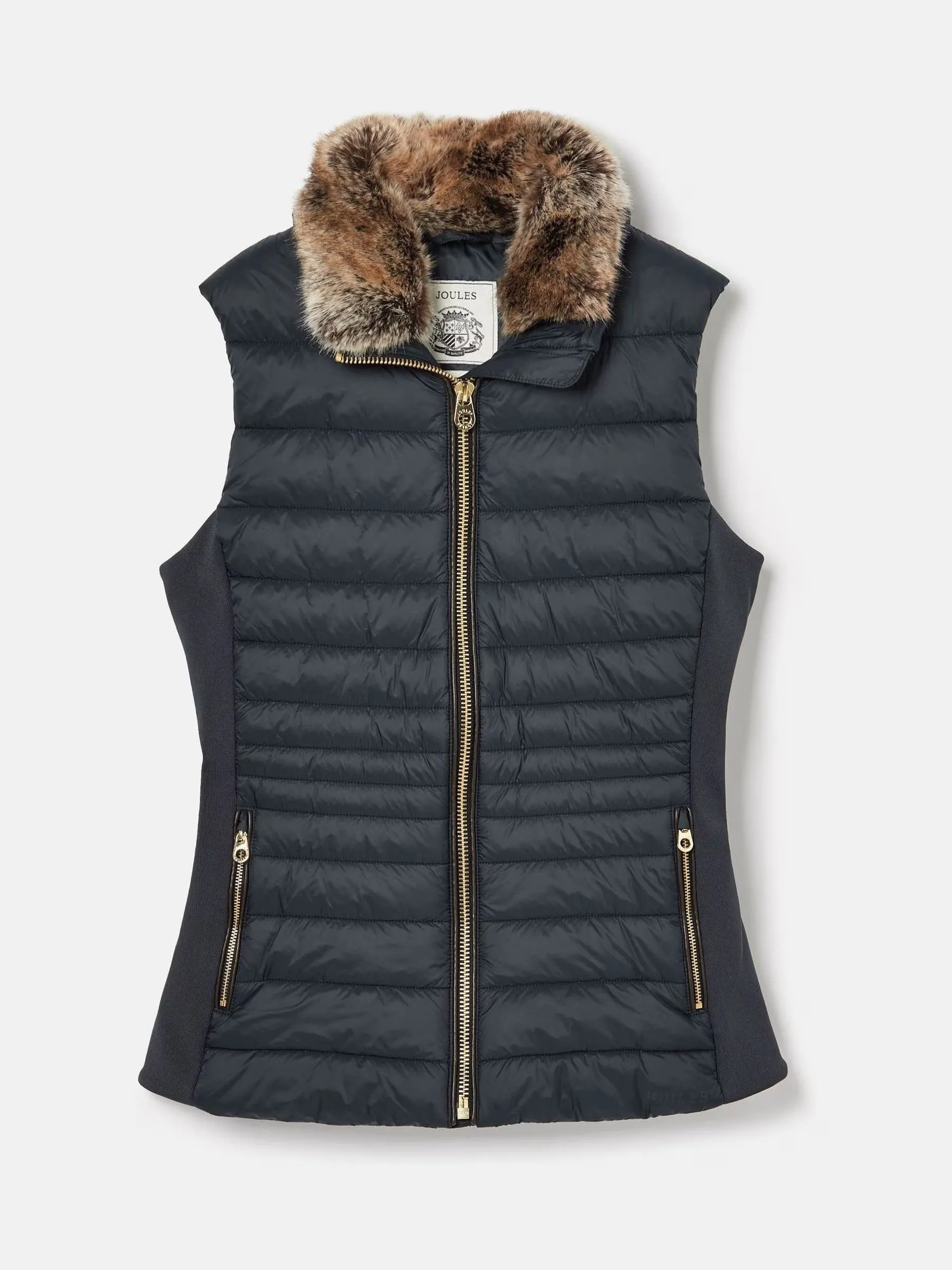 Joules Beckley Padded Showerproof Gilet with Detachable Faux Fur Collar